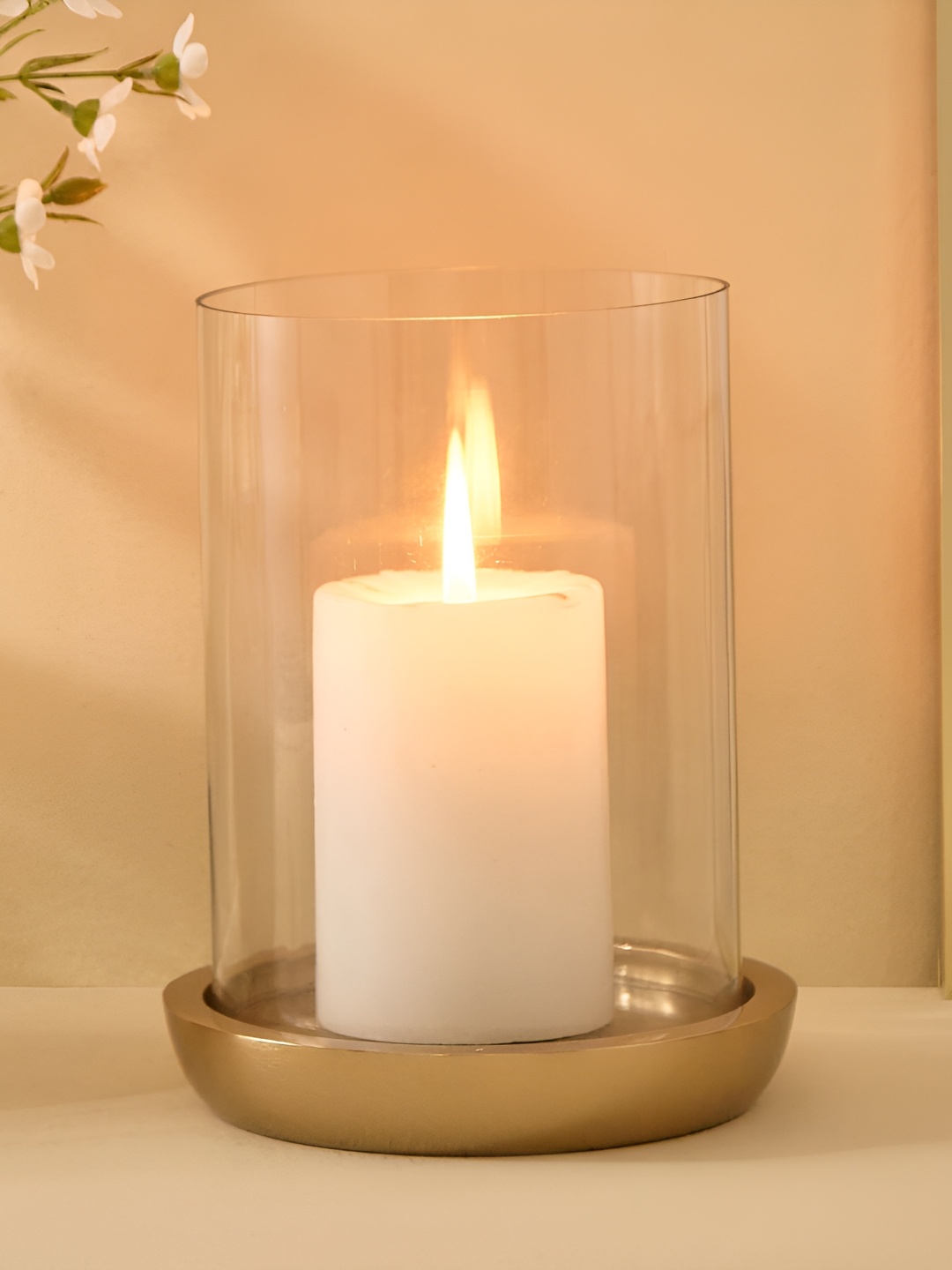 

Home Centre Blanco Blake Gold-Toned & Transparent Hurricane Candle Holder