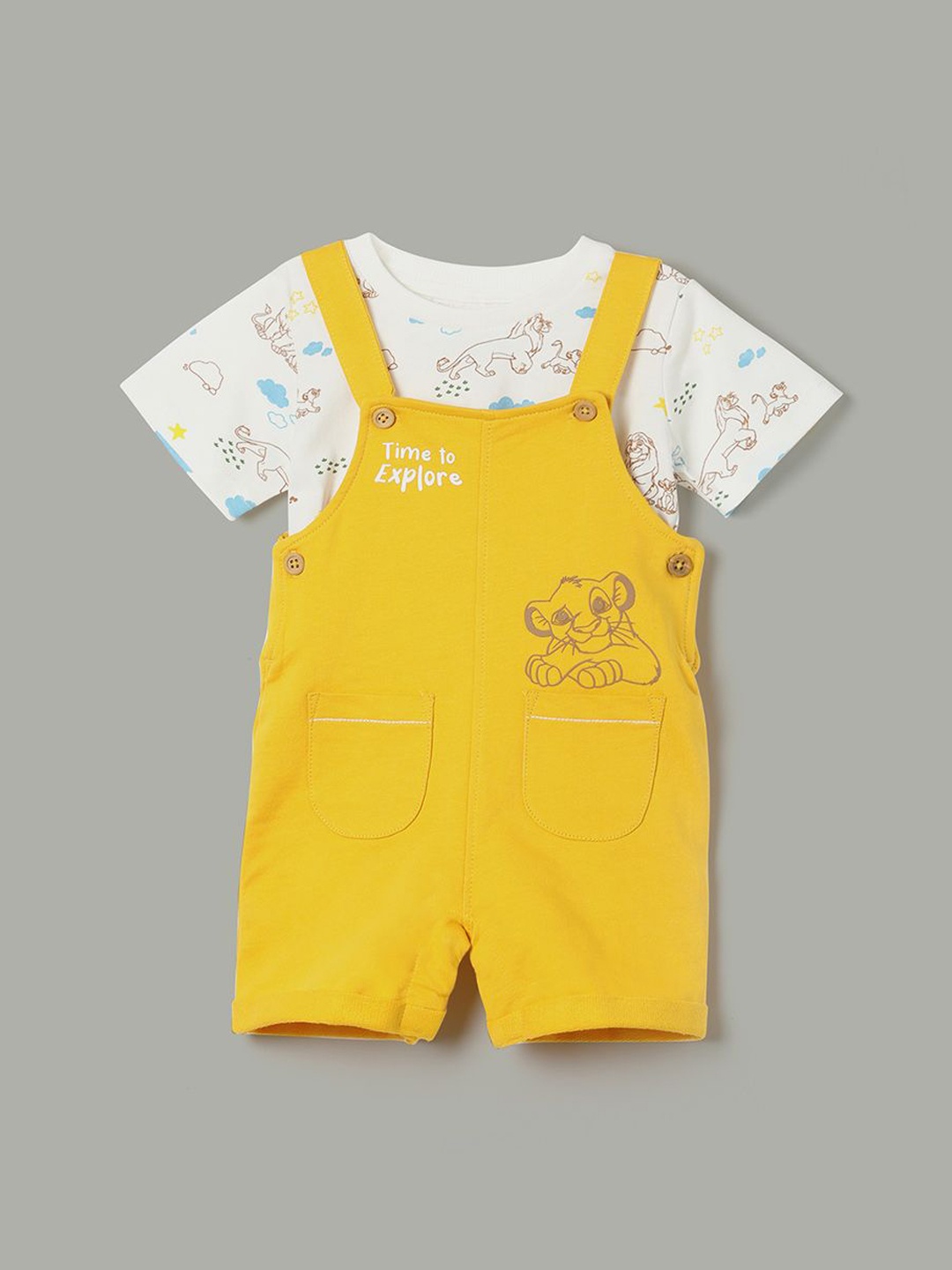 

Juniors by Lifestyle Infant Boys Disney Lion King Pure Cotton Dungarees With T-Shirt, Mustard