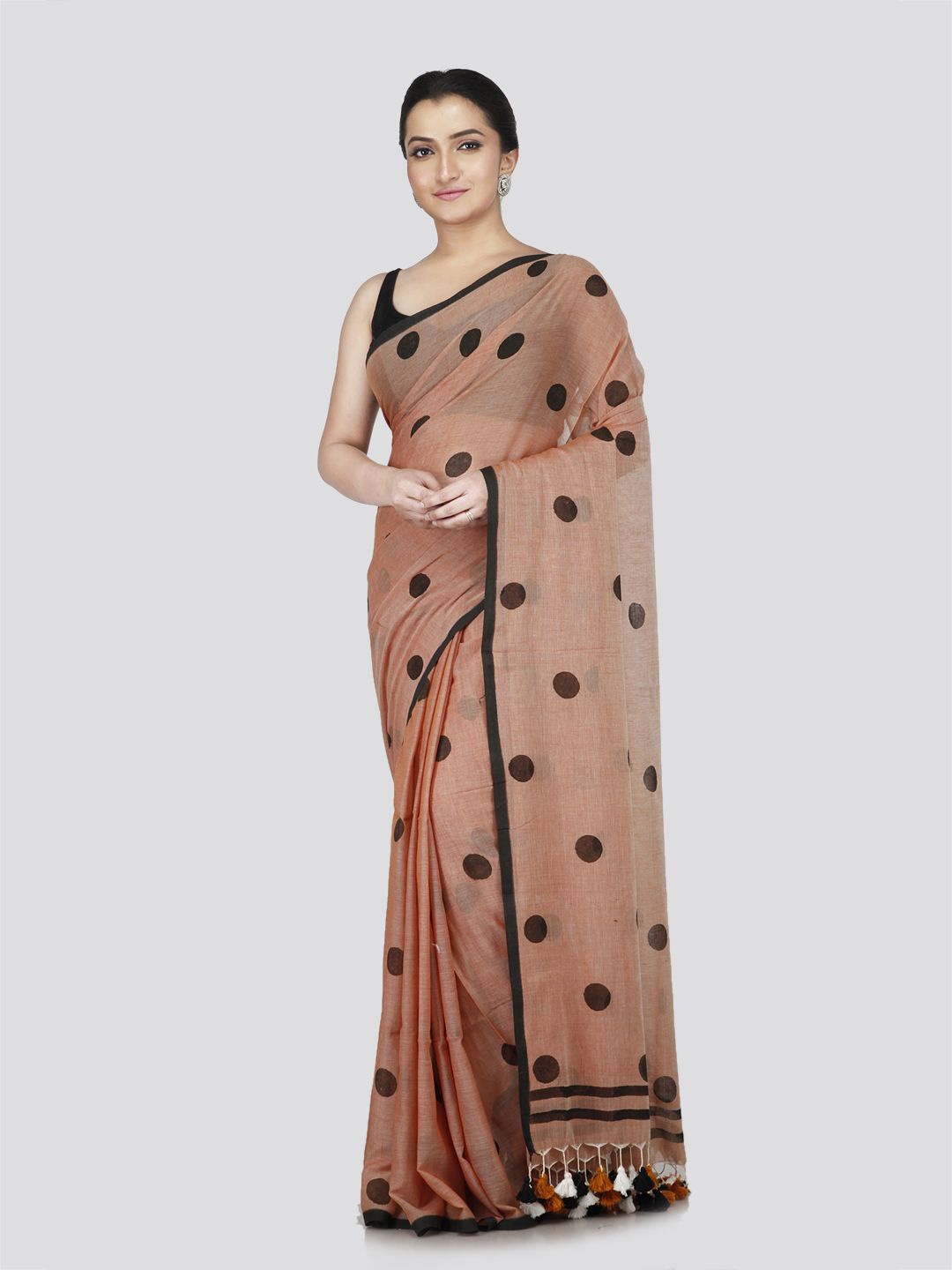 

PinkLoom Polka Dot Pure Cotton Saree, Peach