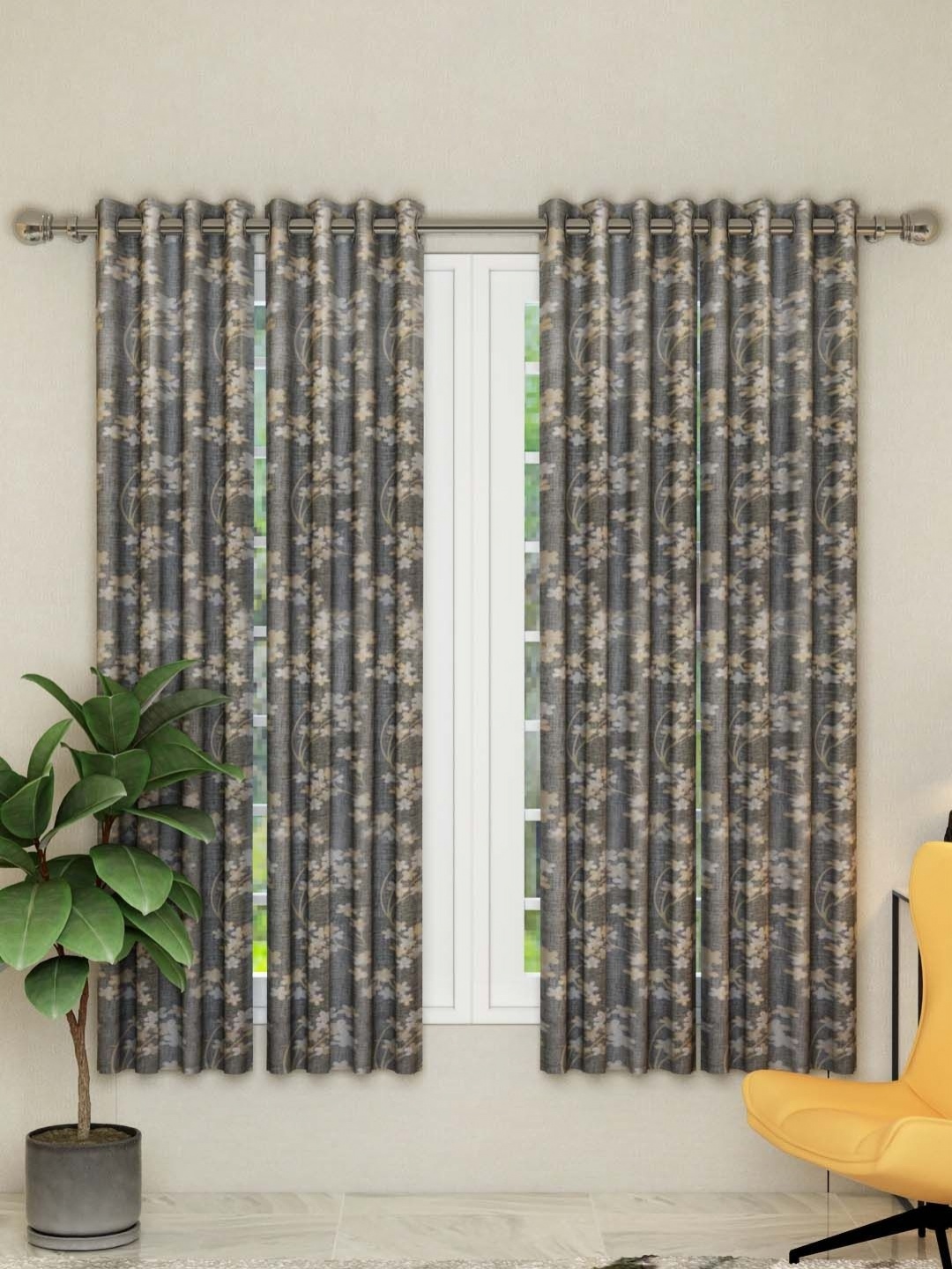 

Aura Athom Living Dream Beige & Grey 4 Pieces Floral Window Curtain