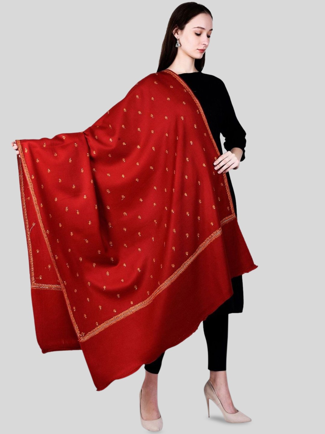 

SWI Stylish Floral Embroidered Pure Woollen Shawl, Maroon