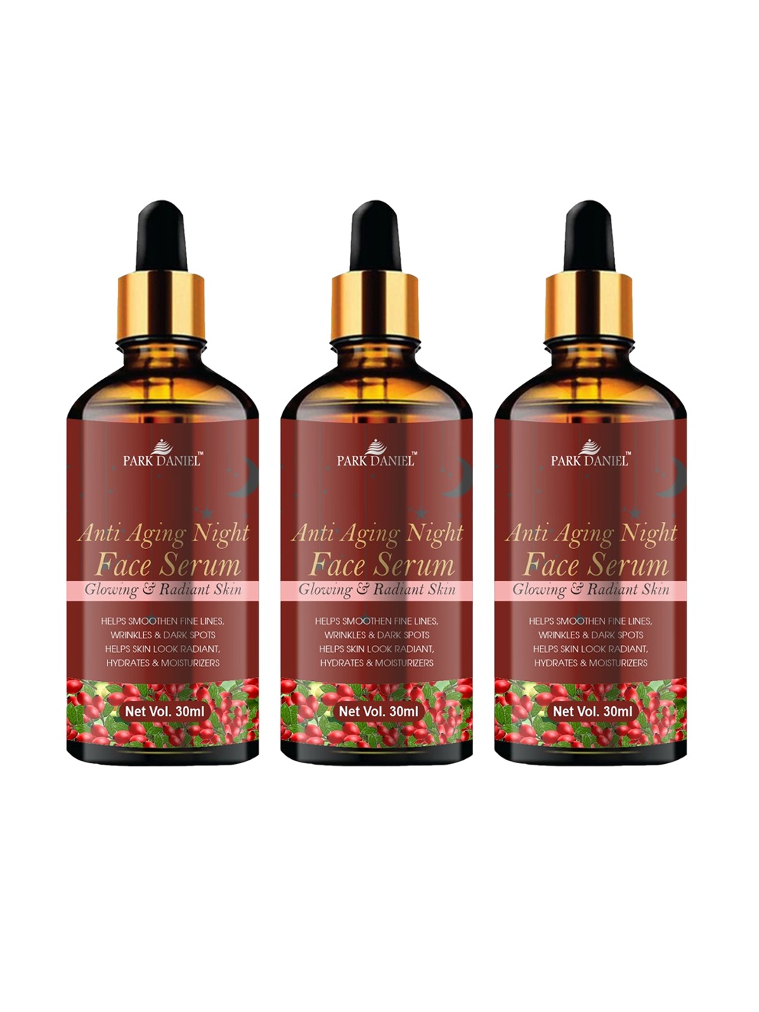 

Park Daniel Set of 3 Anti Aging Night Serum for Glowing Skin - 30 ml each, Brown