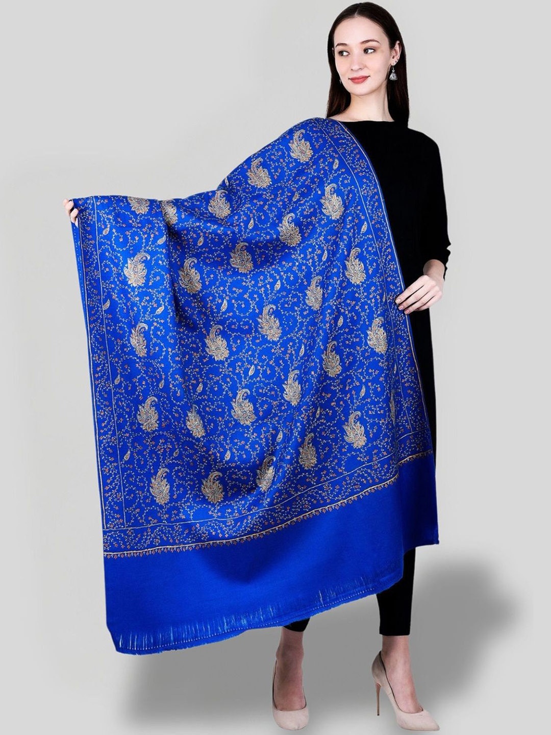 

SWI Stylish Paisley Printed Woollen Shawl, Turquoise blue