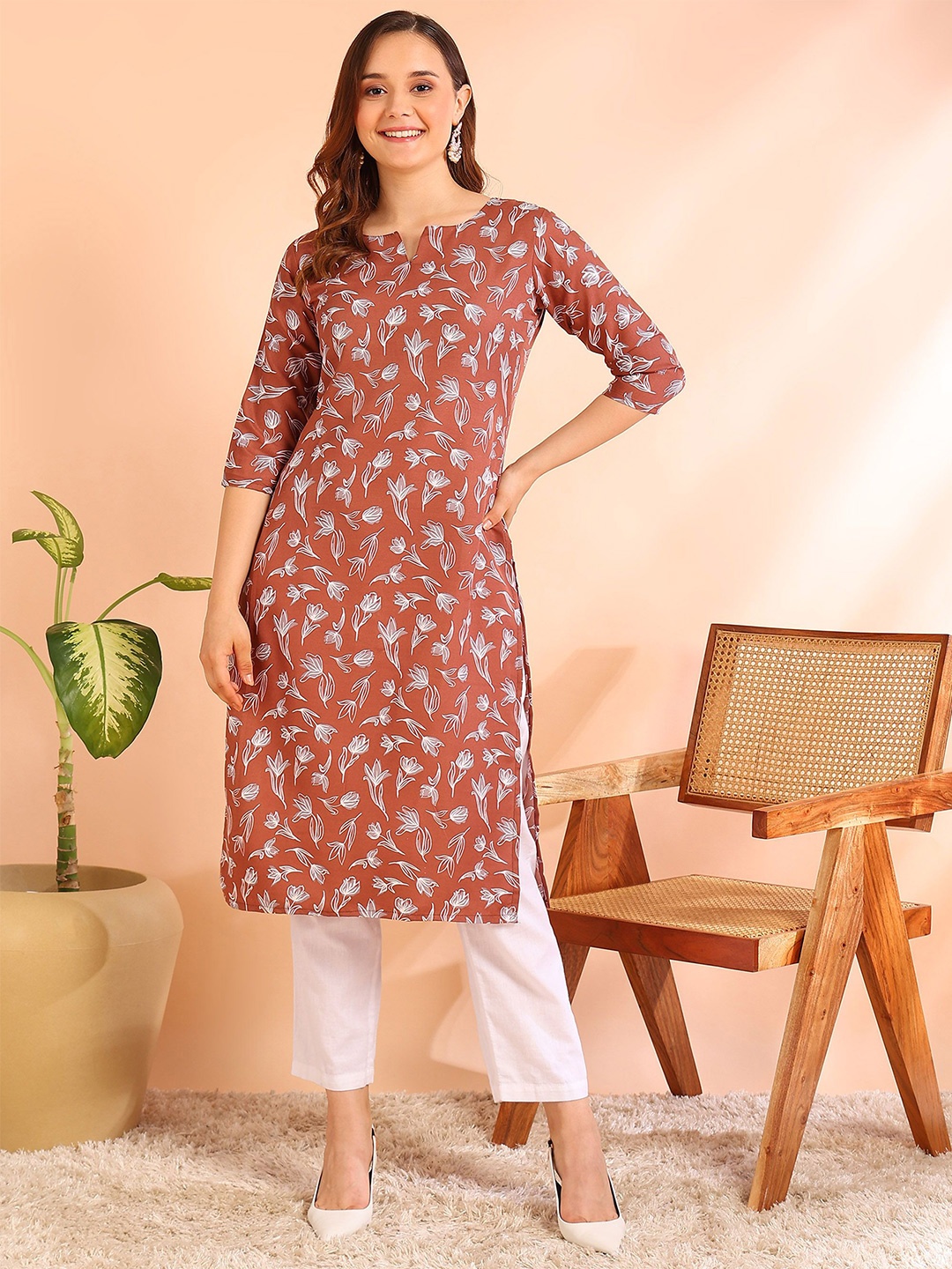 

DSK STUDIO Printed Straight Kurta, Brown