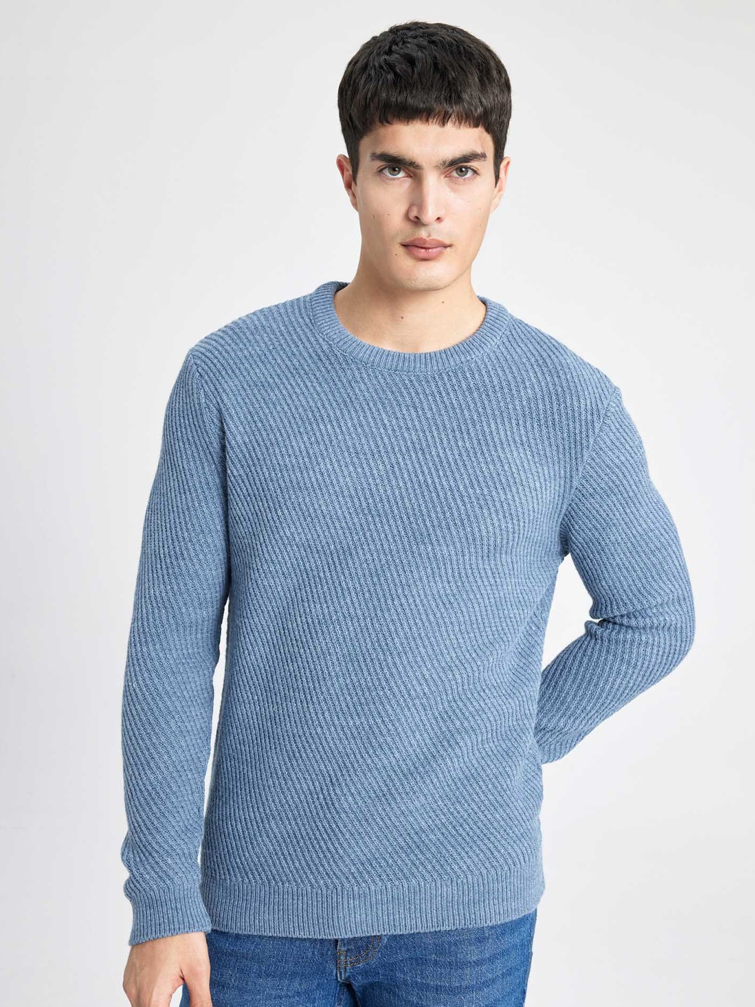 

DeFacto Men Ribbed Pullover, Blue