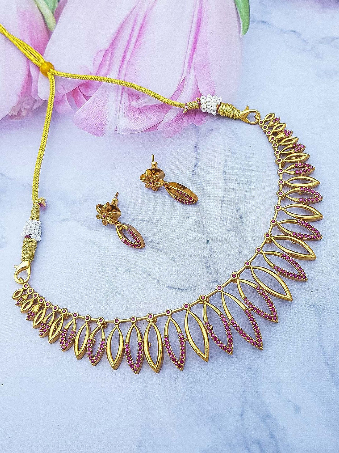 

GRIIHAM Gold-Plated American Diamond Studded Jewellery Set