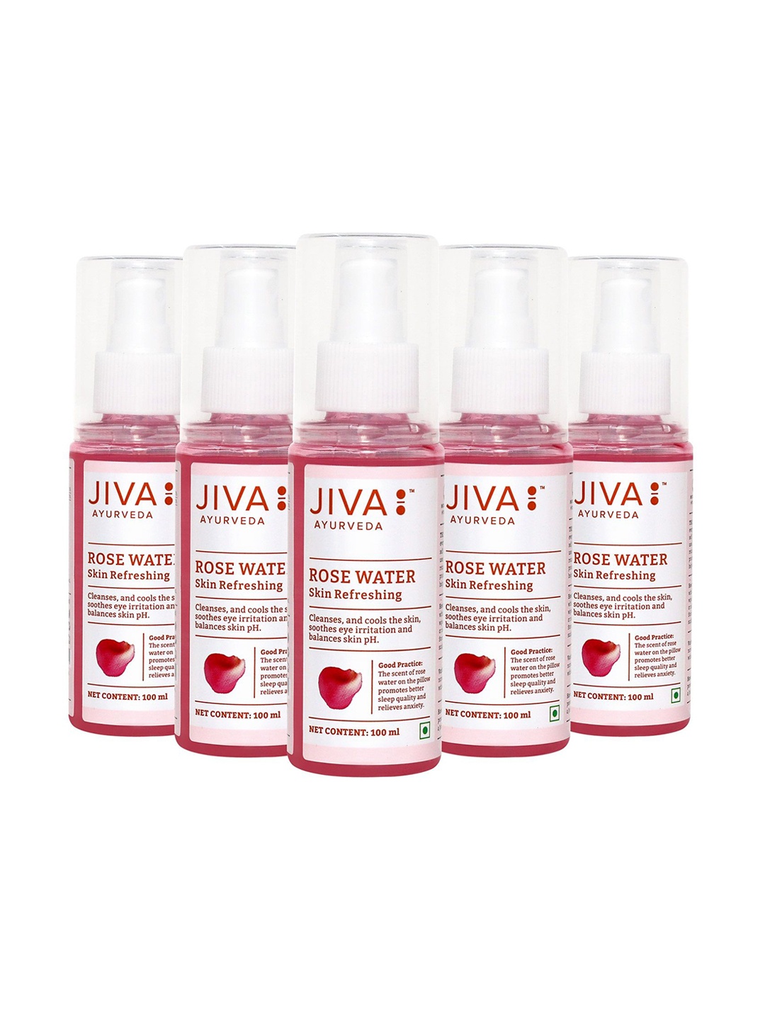 

Jiva Set Of 5 Rose Water Skin Refreshing Toner - 100ml Each, Pink