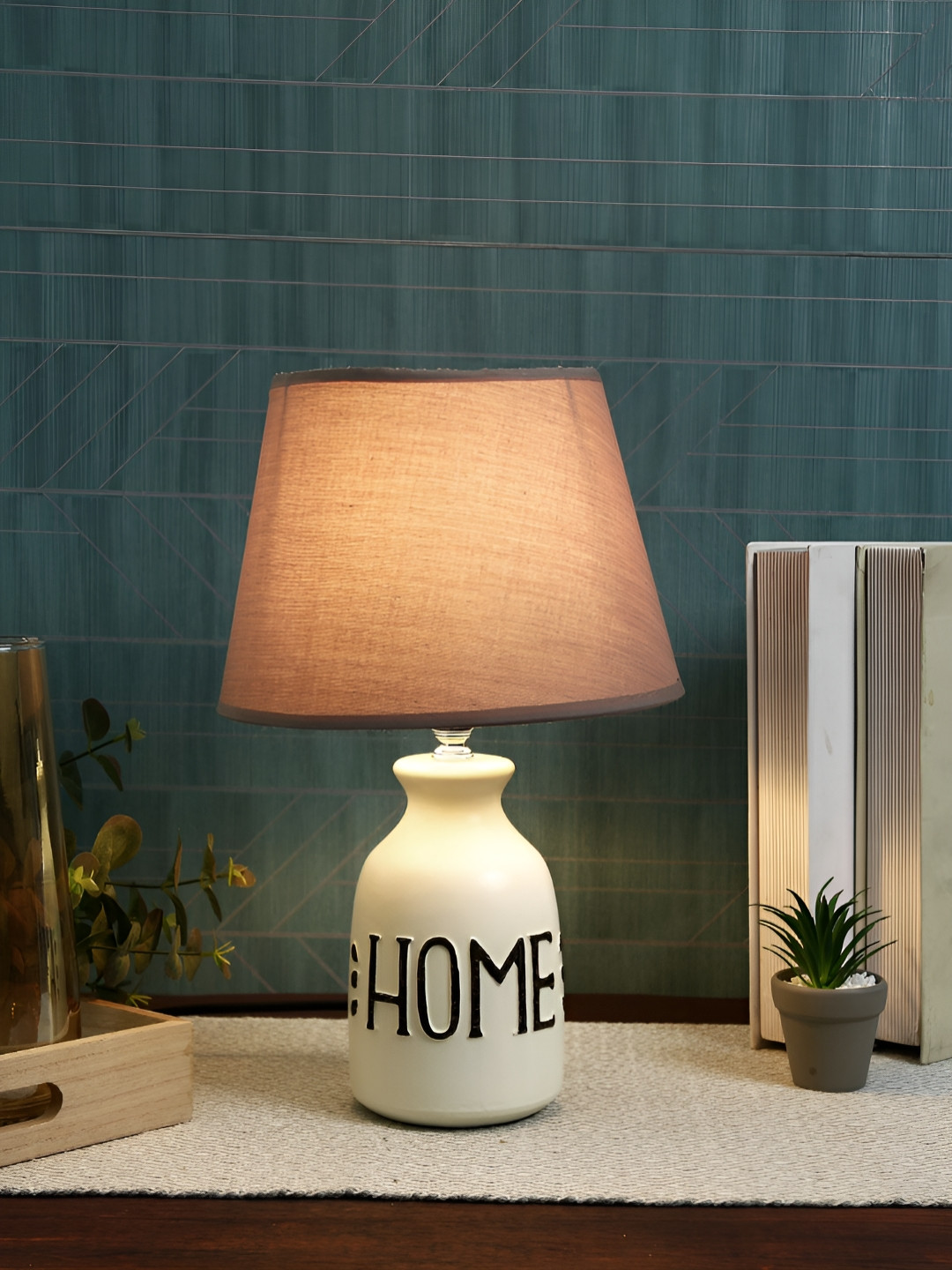 

TAYHAA White & Black Printed Ceramic Contemporary Frusturical Shaped Table Lamp