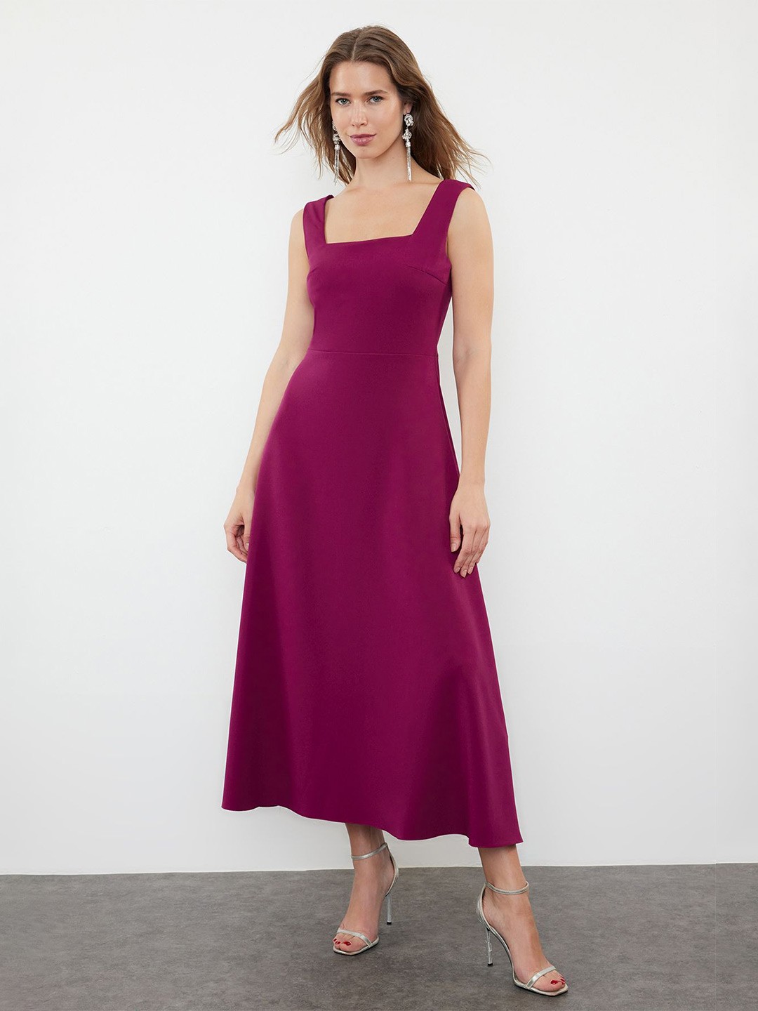 

Trendyol Solid A-Line Midi Dress, Purple