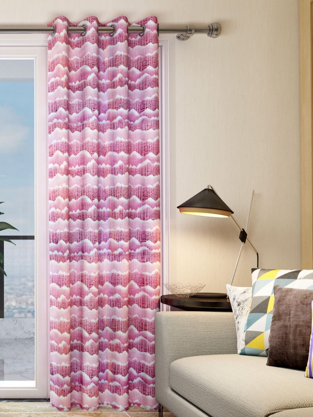 

Aura Pink & White Abstract Regular Eyelet Door Curtain