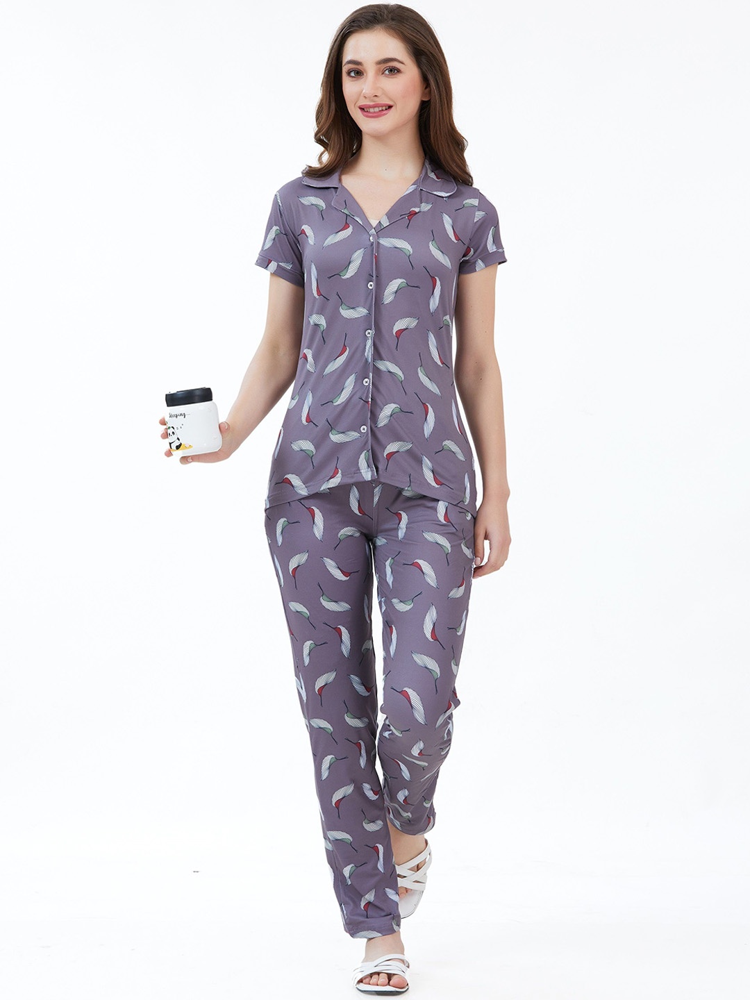 

KOVIRA Women Printed Night suit, Grey