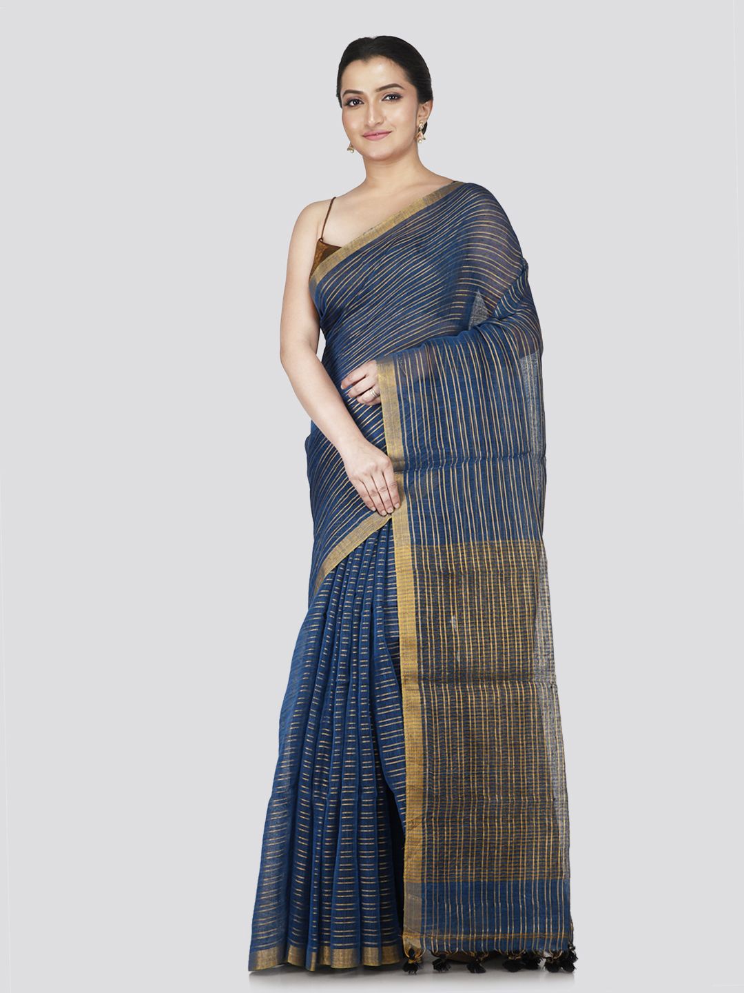 

PinkLoom Woven Design Silk Cotton Saree, Blue