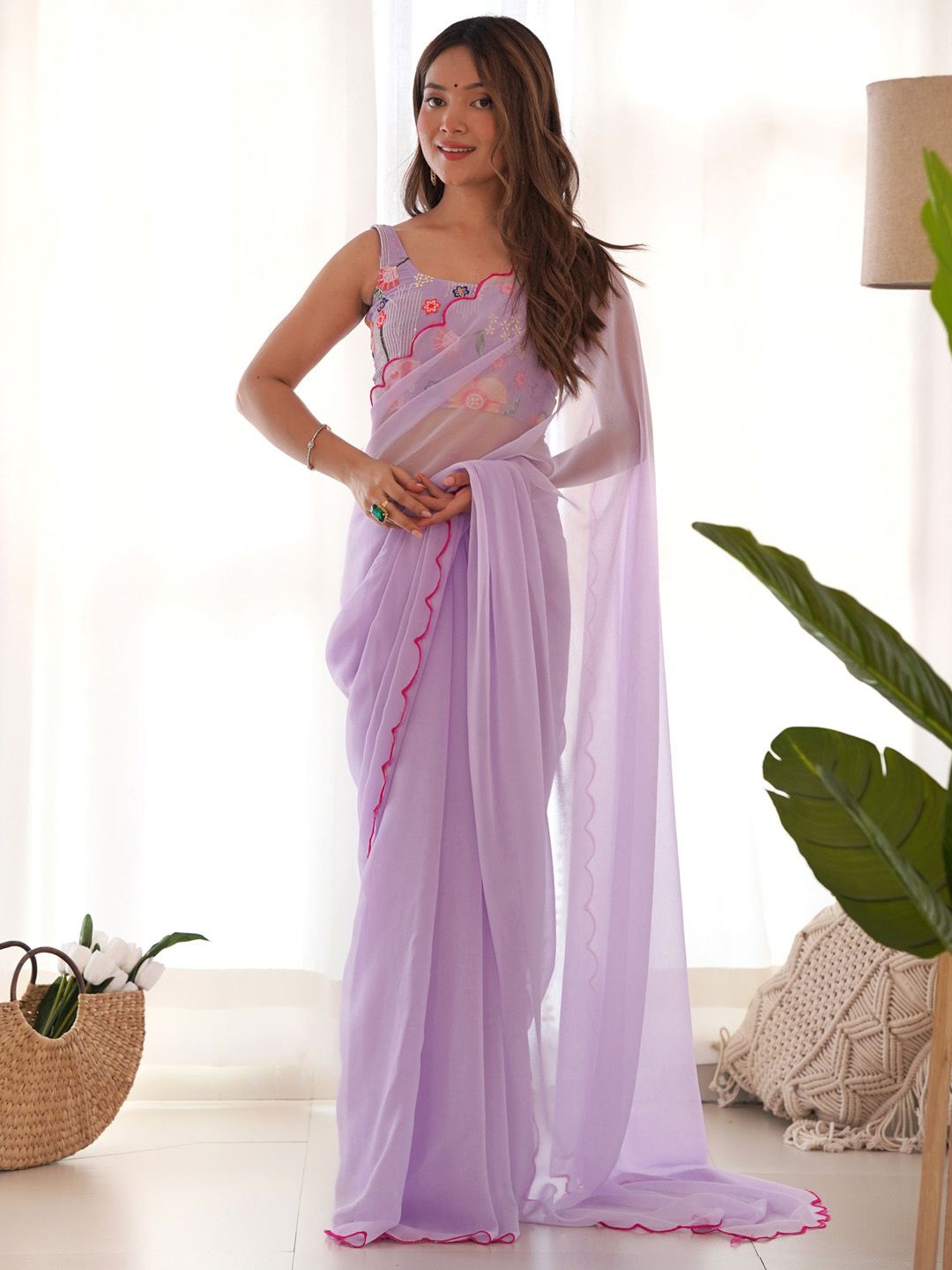 

Saree mall Poly Georgette Sarees, Lavender