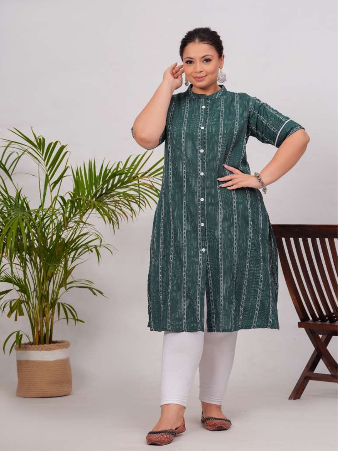 

HEARTLOOM Pure Cotton Woven Design Kurta, Olive