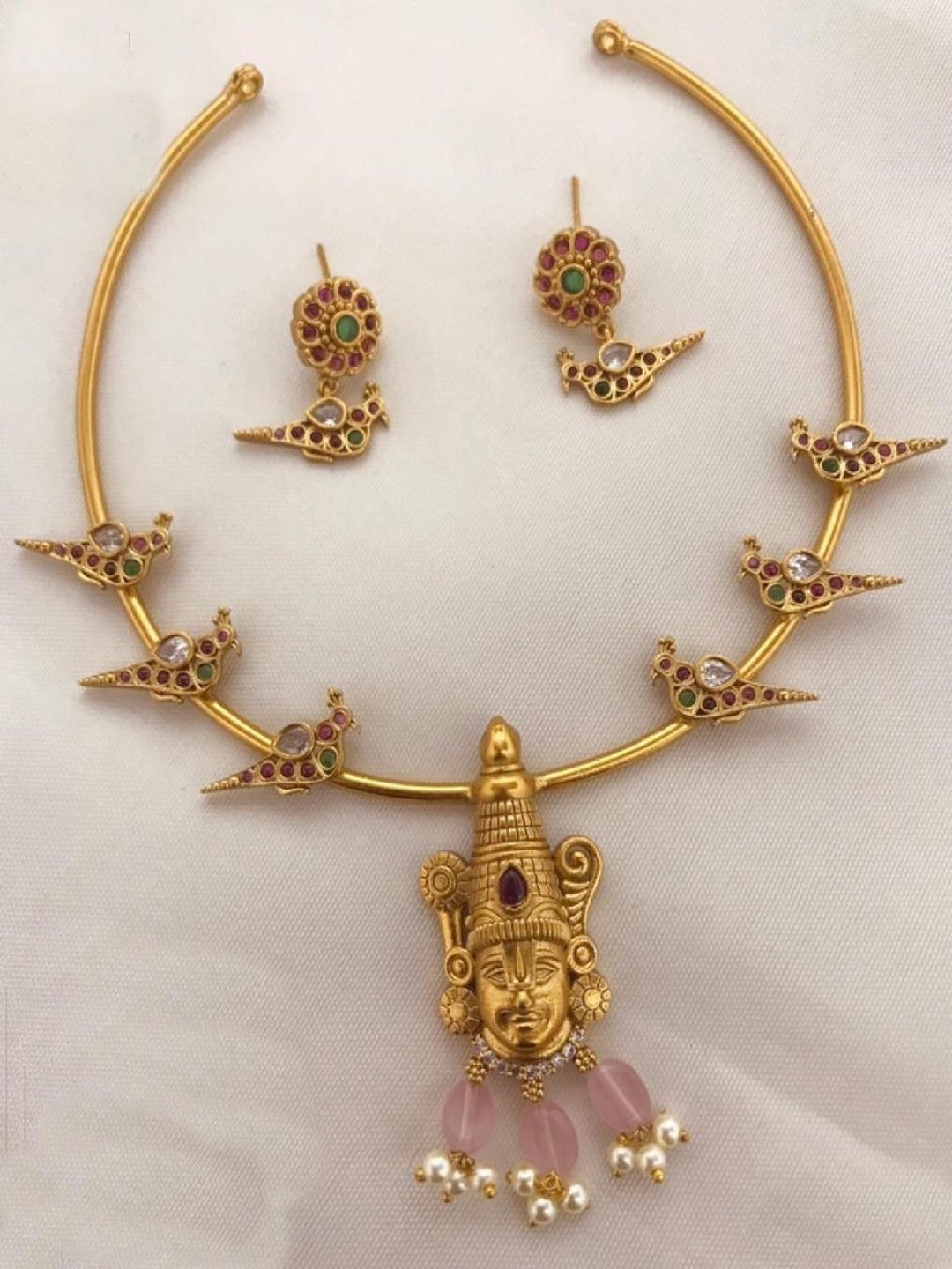 

GRIIHAM Gold-Plated CZ Studded Brass Necklace and Earrings