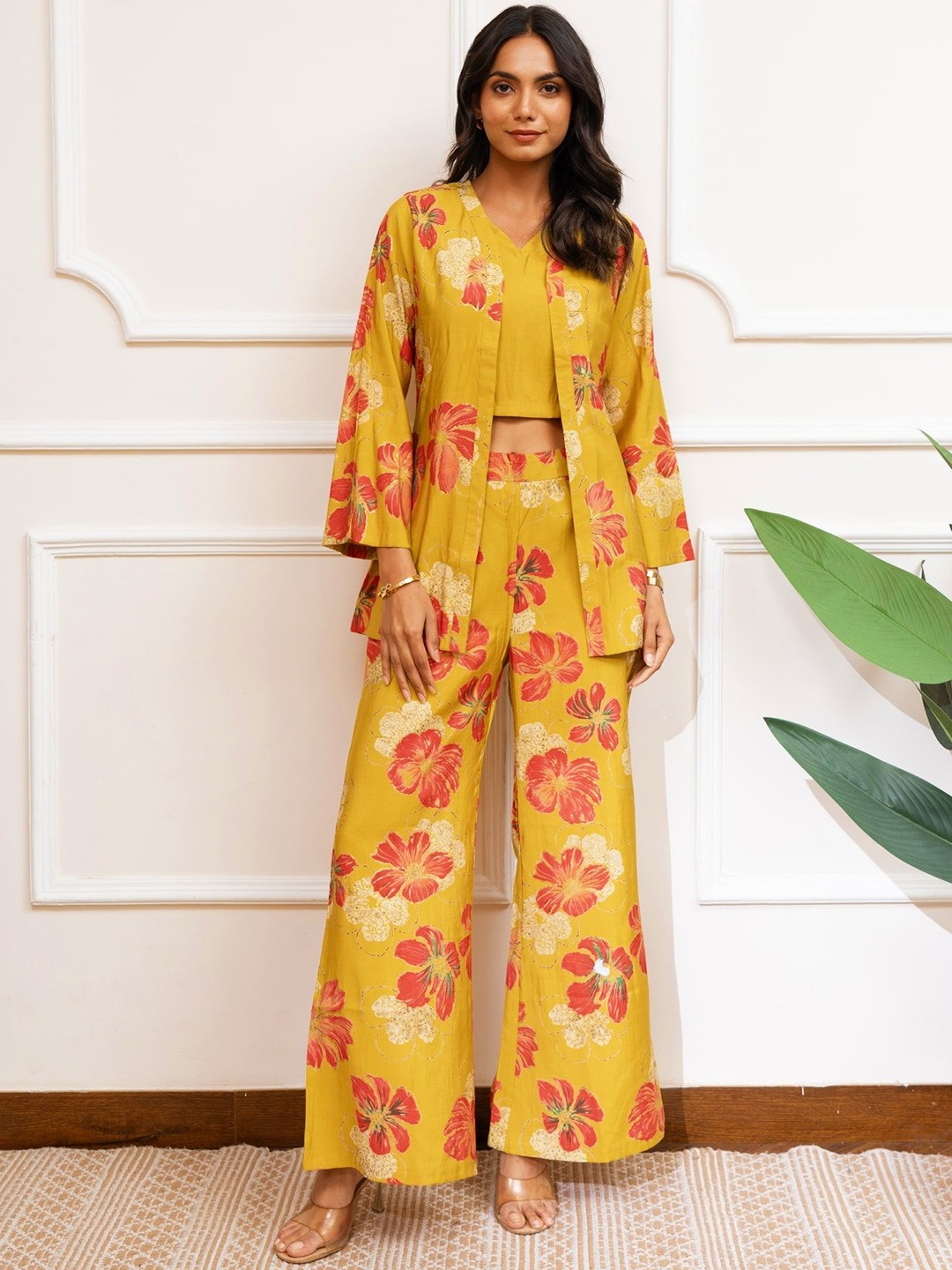 

Claura Mustard Yellow V-Neck Top with Jacket & Trousers