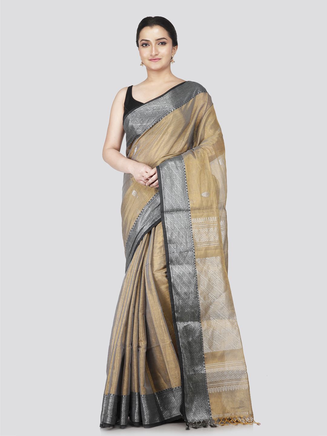 

PinkLoom Woven Design Zari Saree, Gold