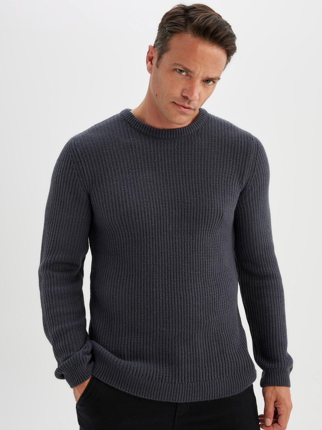 

DeFacto Men Cable Knit Pullover, Grey