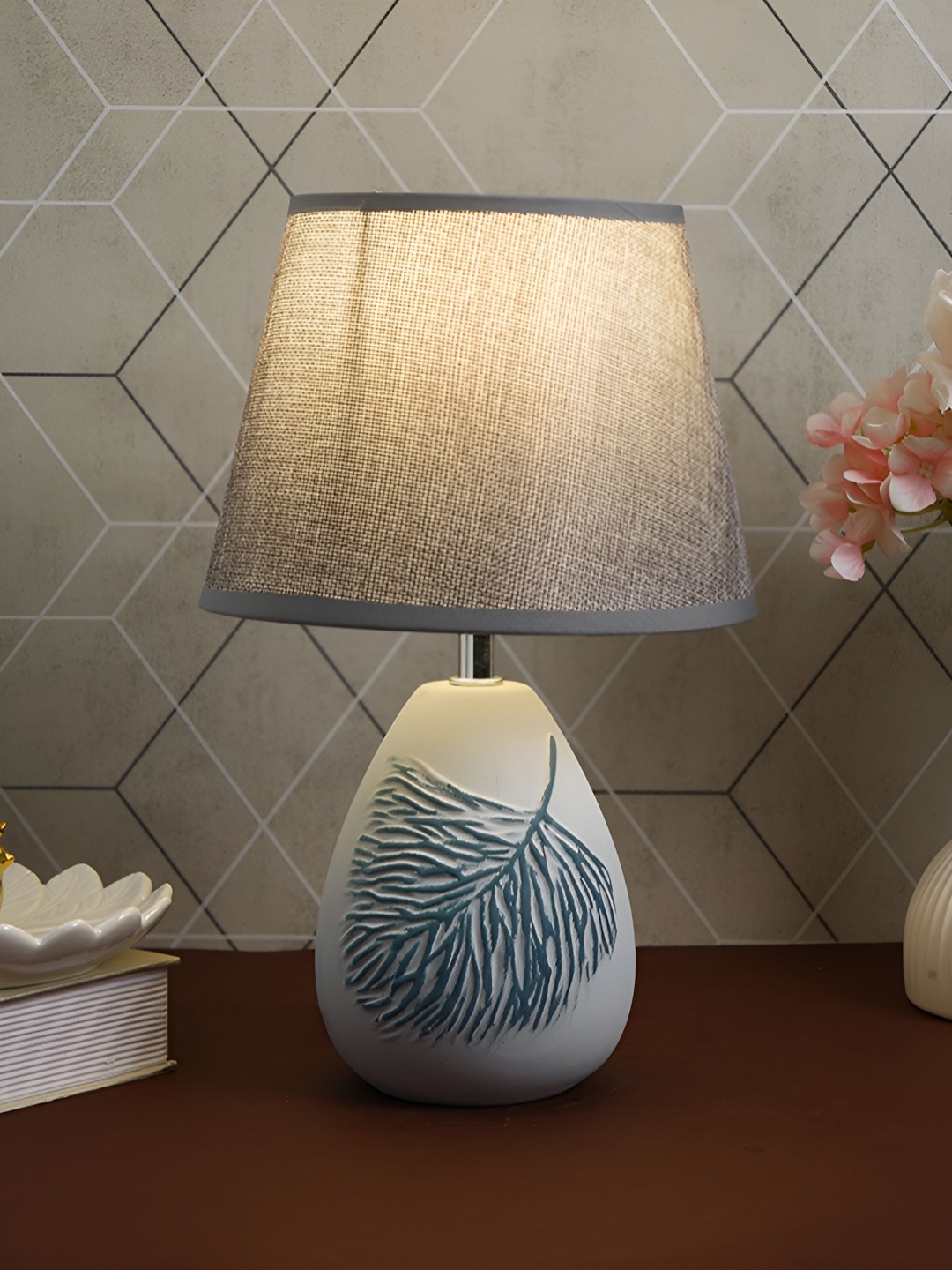 

TAYHAA Grey Printed Ceramic Contemporary Frusturical Shaped Table Lamp