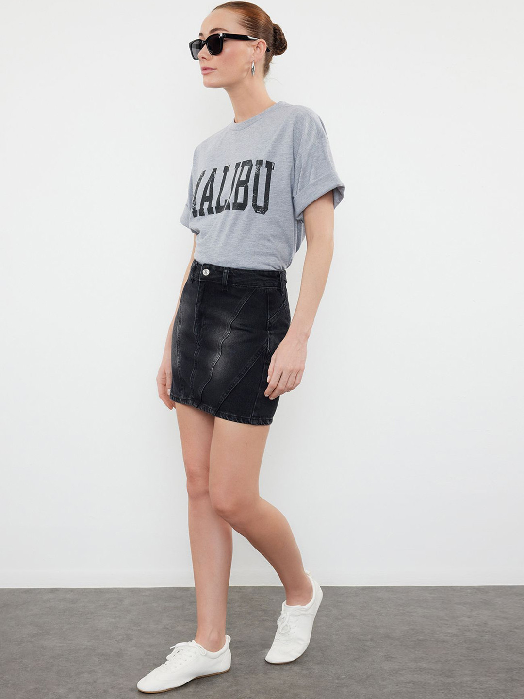 

Trendyol Women Pure Cotton A-Line Mini Skirt, Black