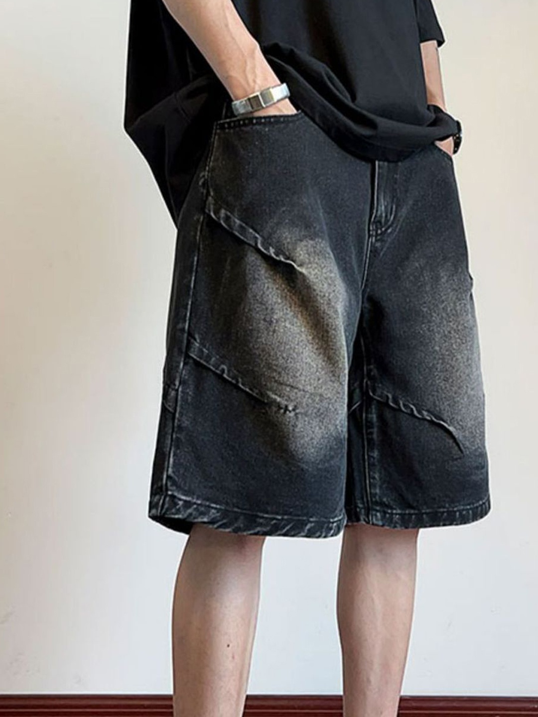

StyleCast Men Loose Fit Denim Shorts, Black