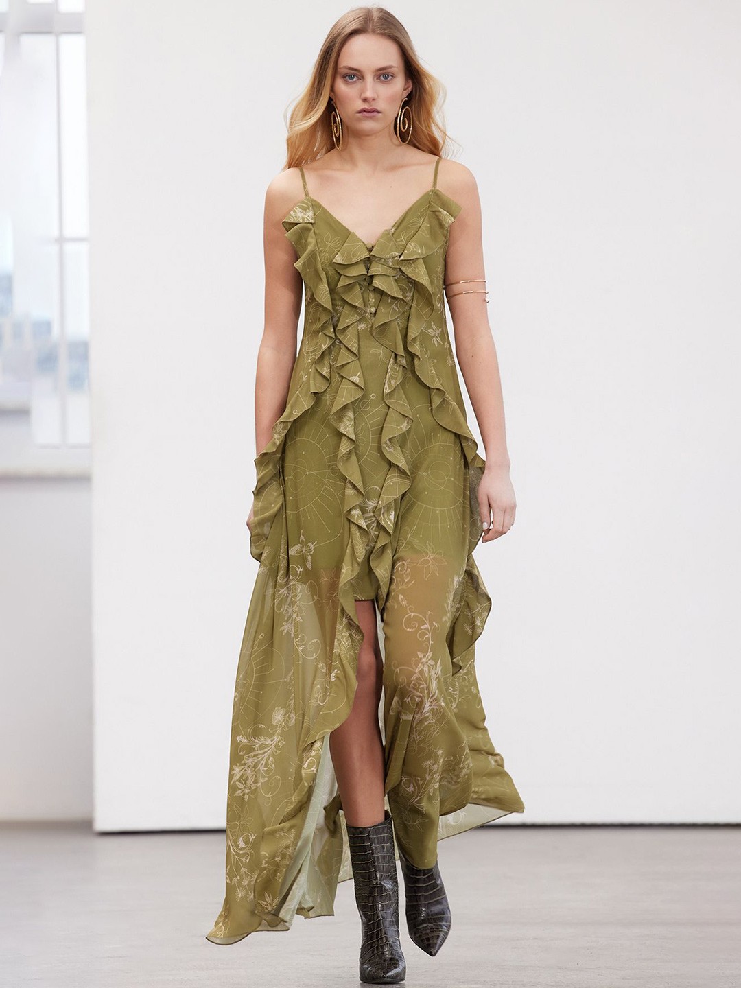 

Trendyol Floral Print Maxi Shoulder Straps Dress, Khaki