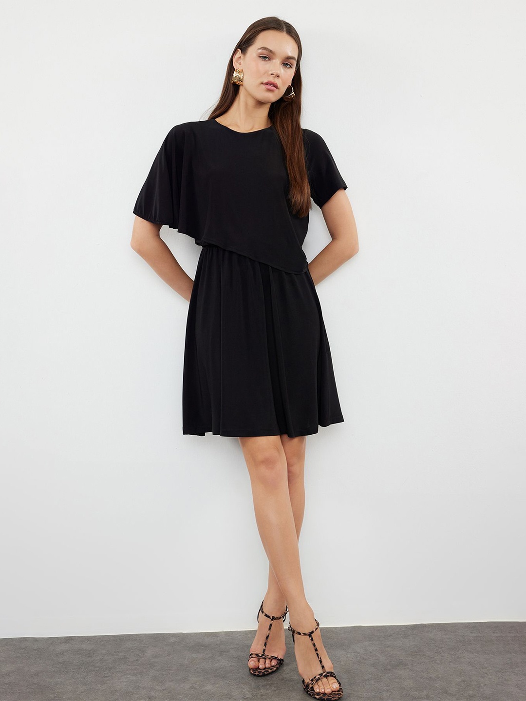 

Trendyol Round Neck Fit & Flare Dress, Black