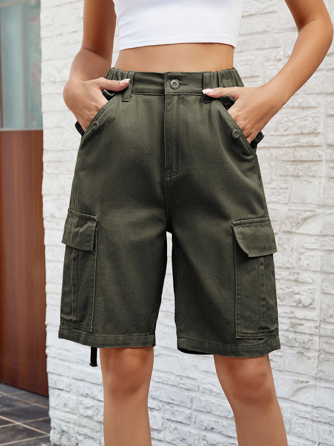 

StyleCast Women Cargo Shorts, Olive