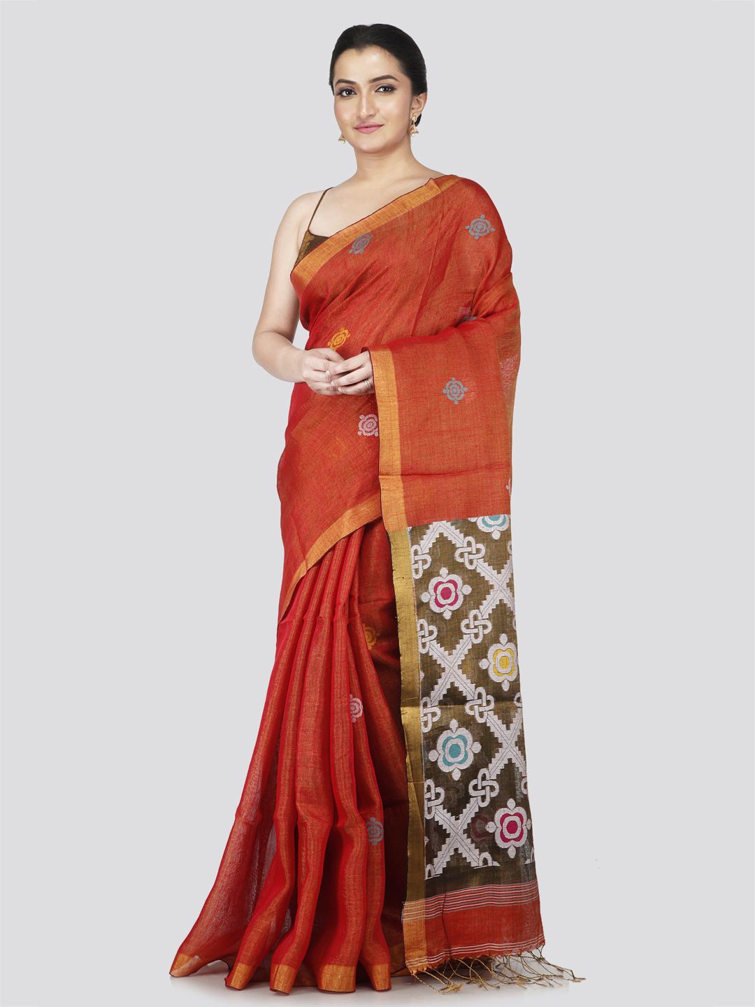

PinkLoom Floral Tissue Saree, Orange