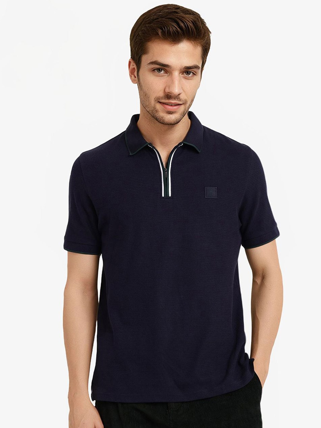 

RARE RABBIT Men Polo Collar Pockets T-shirt, Navy blue