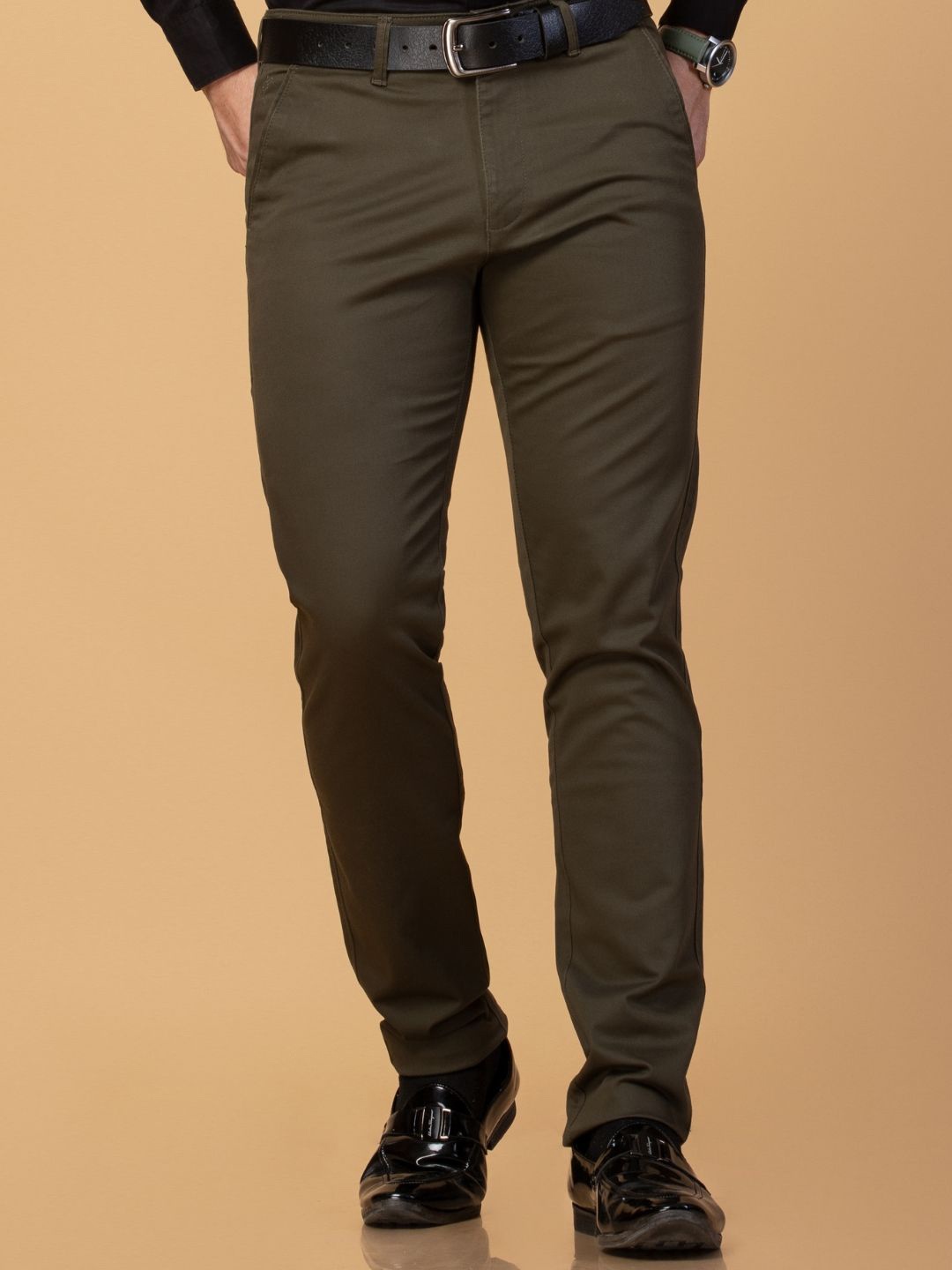 

USMC Men Solid Comfort Slim Fit Regular Trousers, Olive