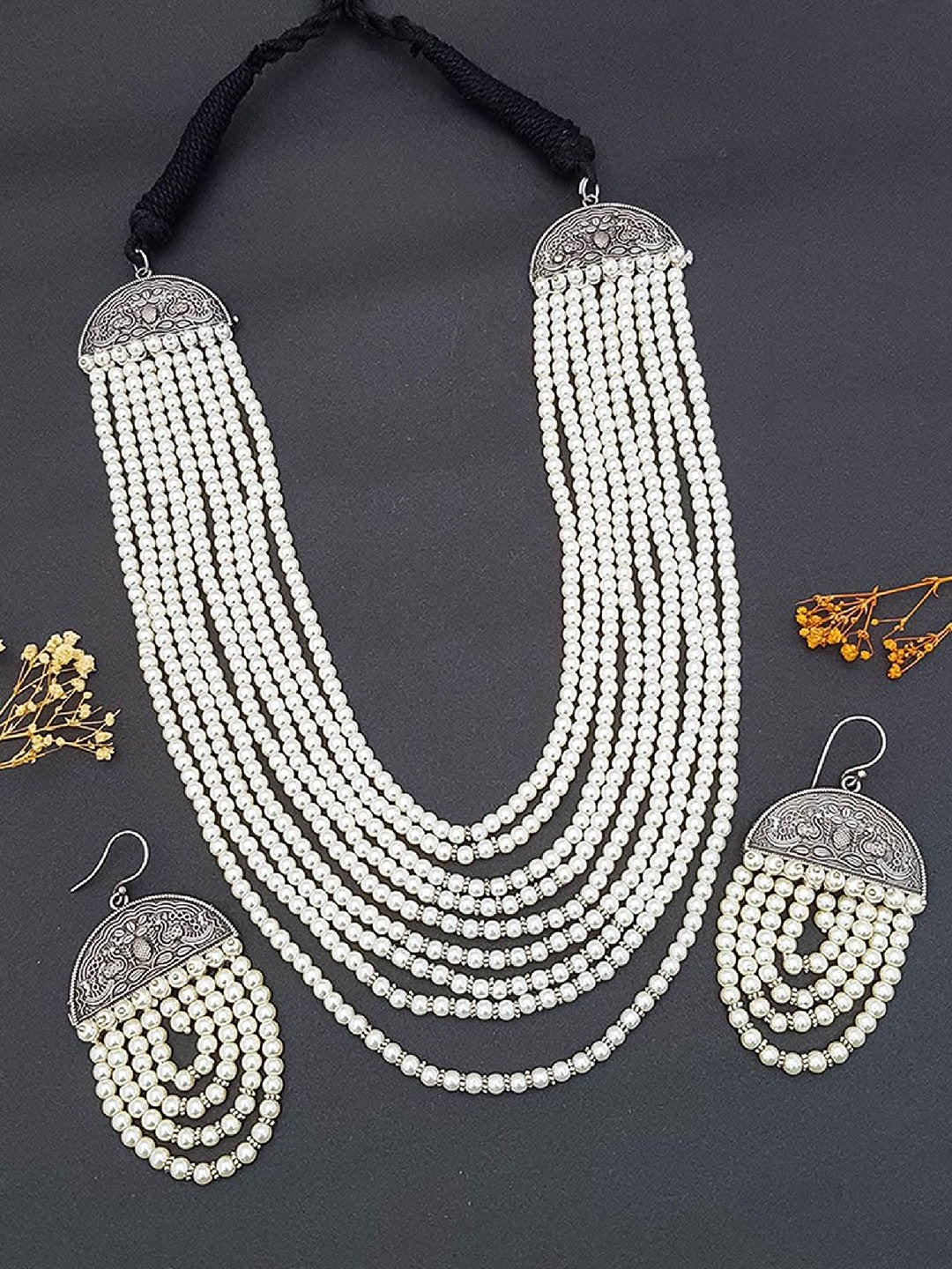 

GRIIHAM Silver-Plated Brass Long Pearl Beaded Jewellery Set
