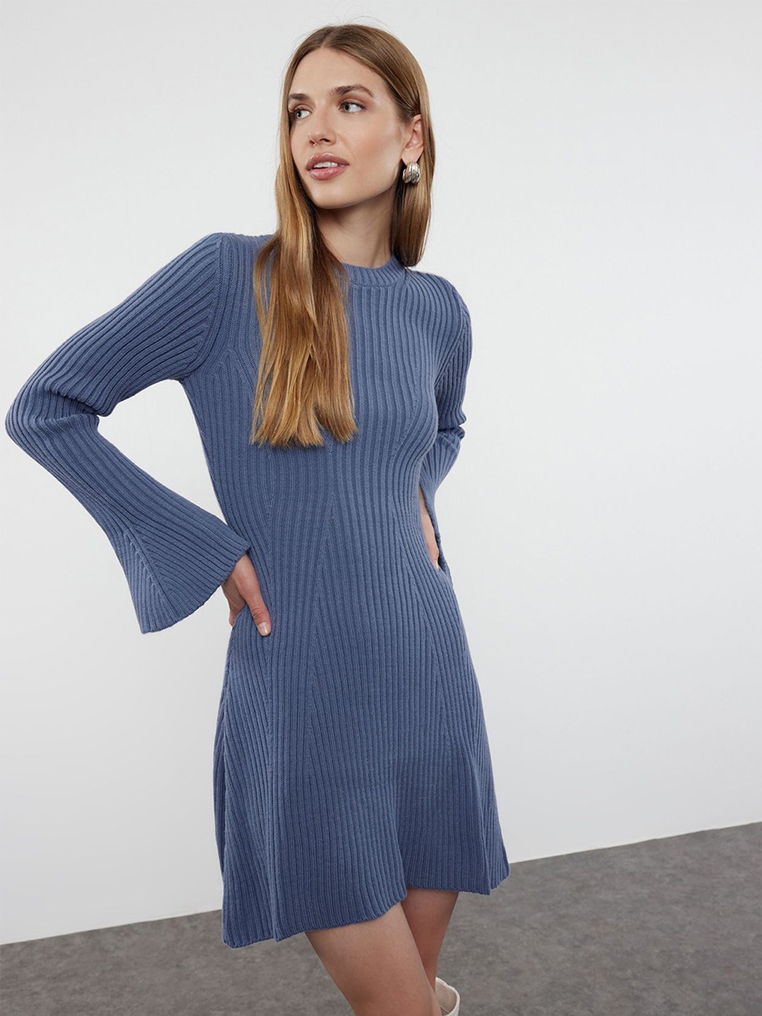 

Trendyol Striped Bell Sleeve Sheath Dress, Blue