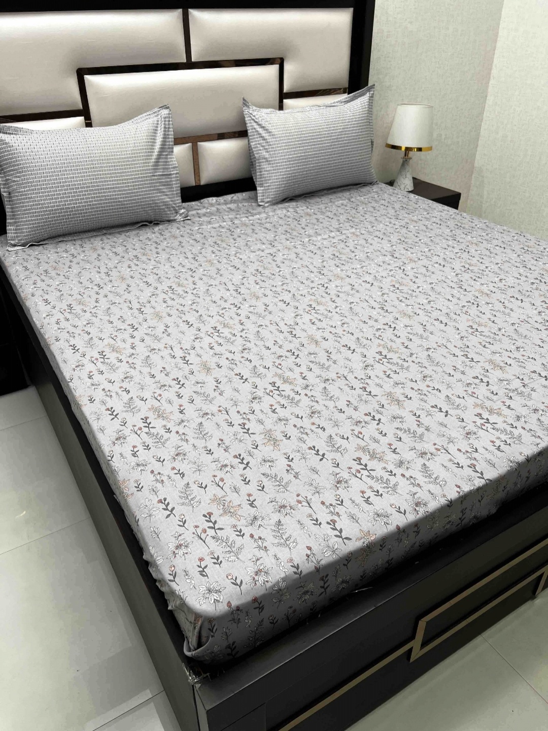 

Pure Decor Cotton King Size Double Bed Bedsheet With 2 Pillow Covers 2.74m X 2.74m, Grey