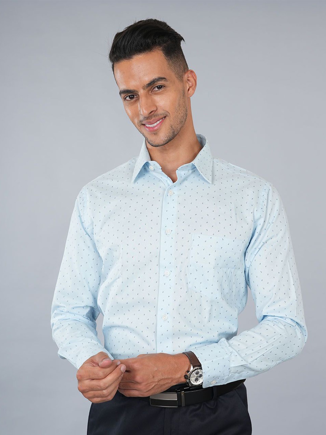 

Ostermann Men Floral Opaque Printed Formal Shirt, Blue