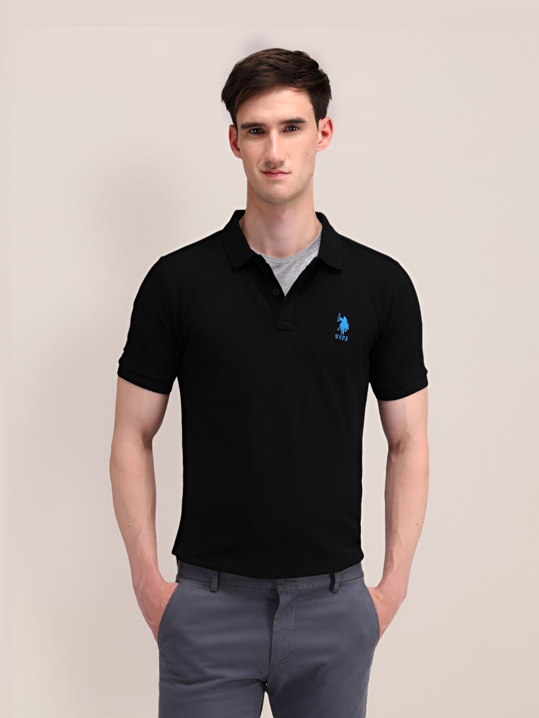 

U.S. Polo Assn. Men Solid Polo Collar Cotton T-shirt, Black