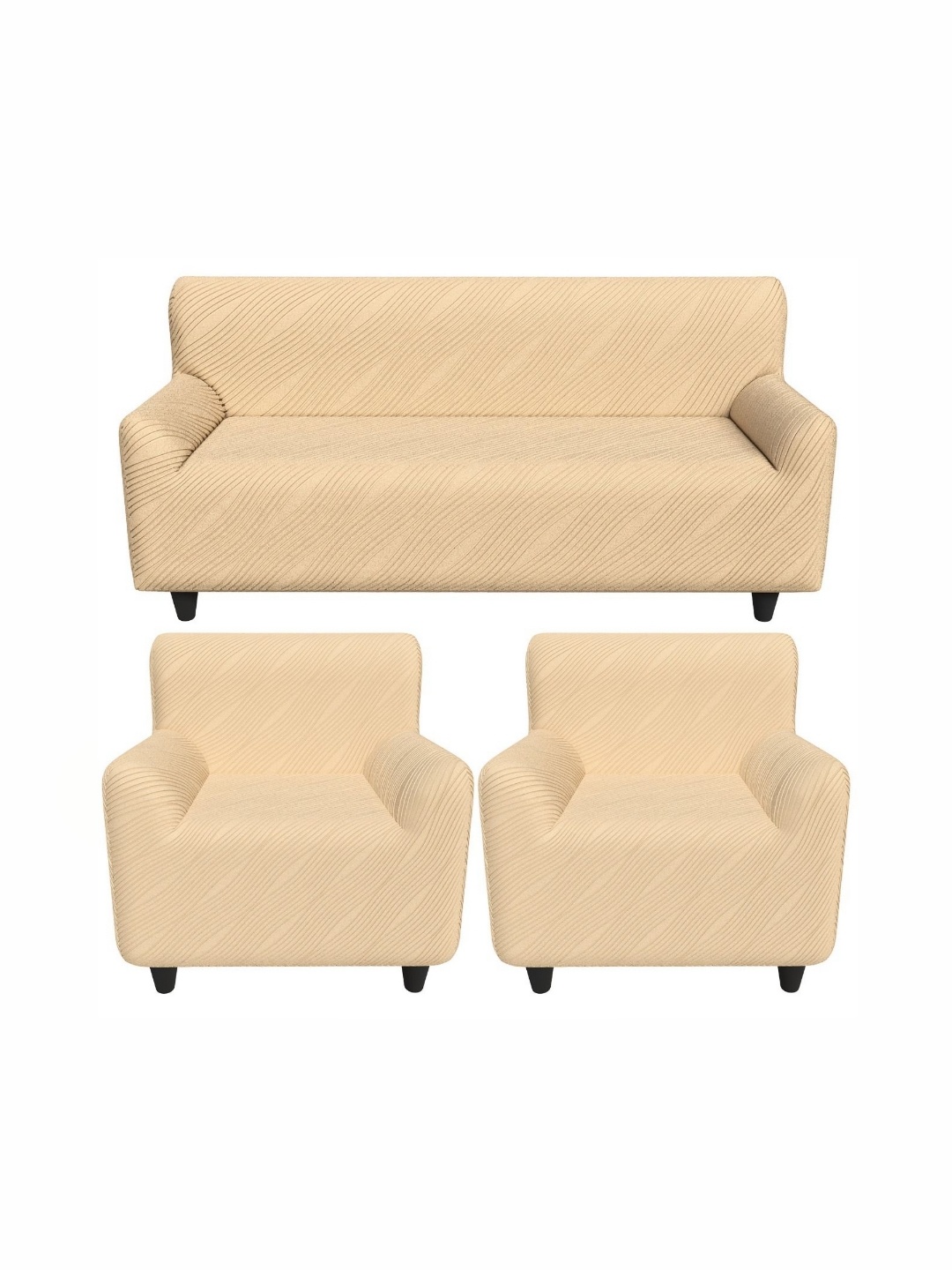 

Furshine Cream-Coloured 3 Pieces Self Design Textured Sofa Cover With Arms