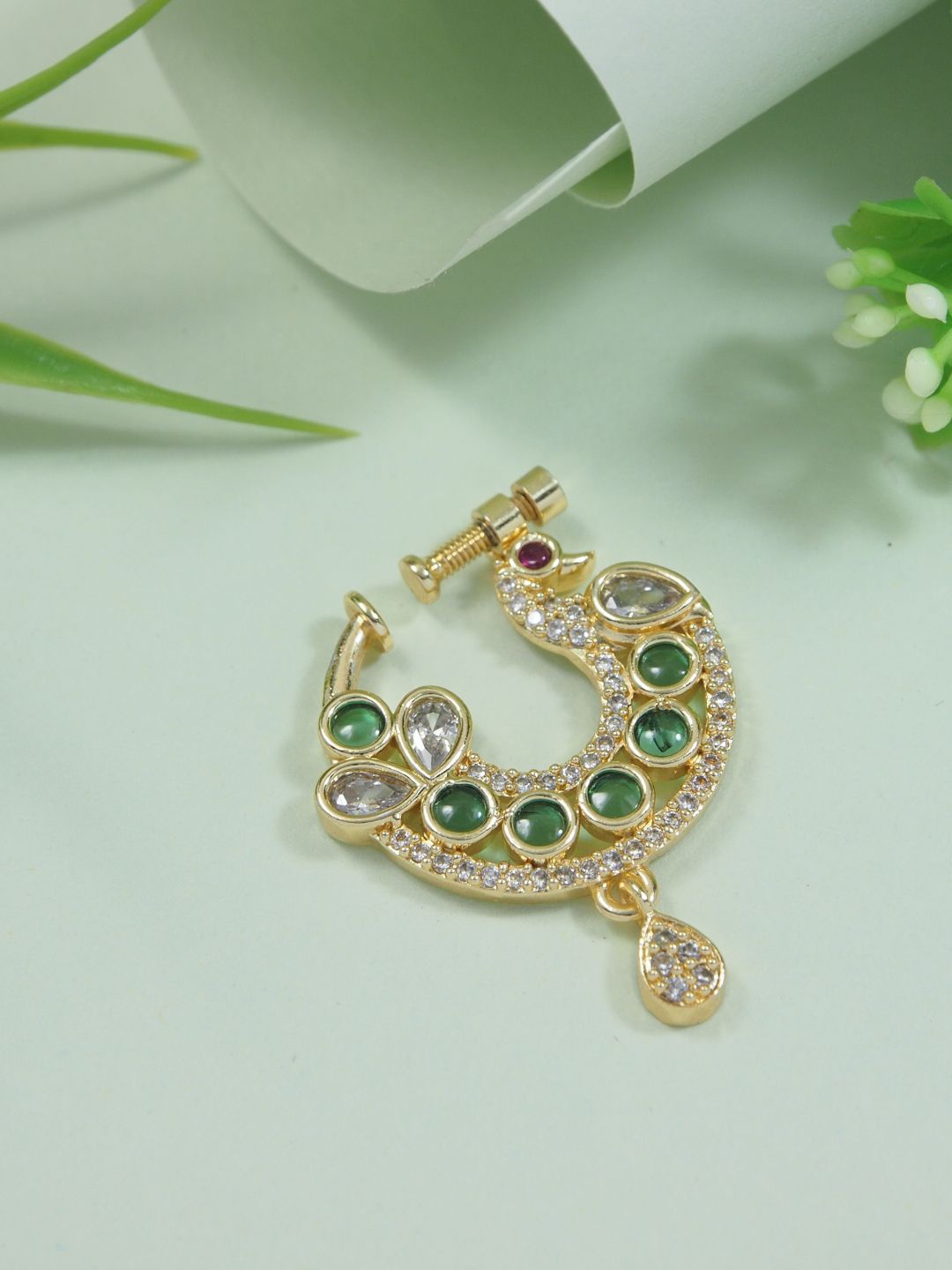 

I Jewels Gold Plated Artificial Stones Ring Nosepin