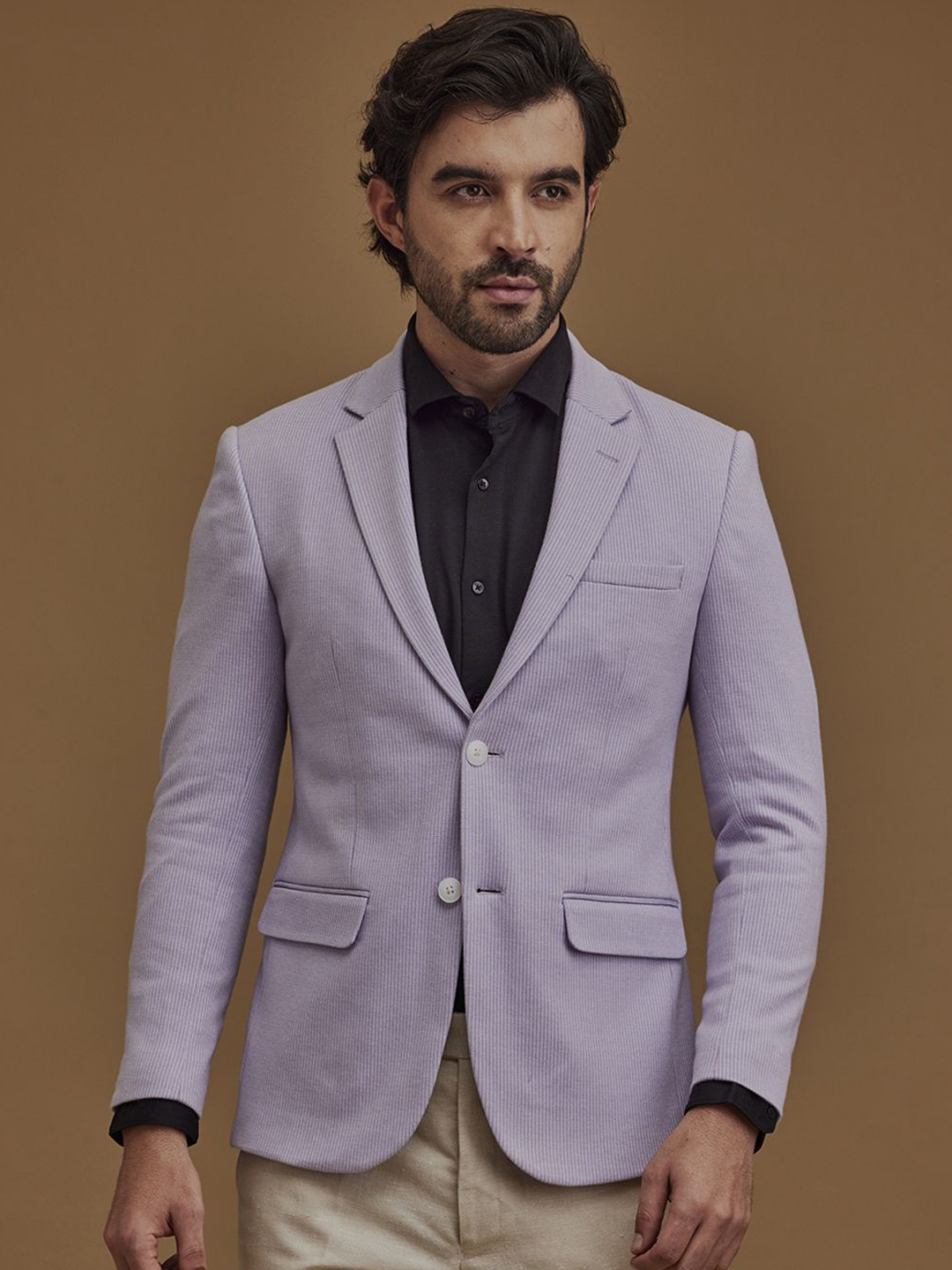 

Neumen Striped Single-Breasted Blazers, Purple