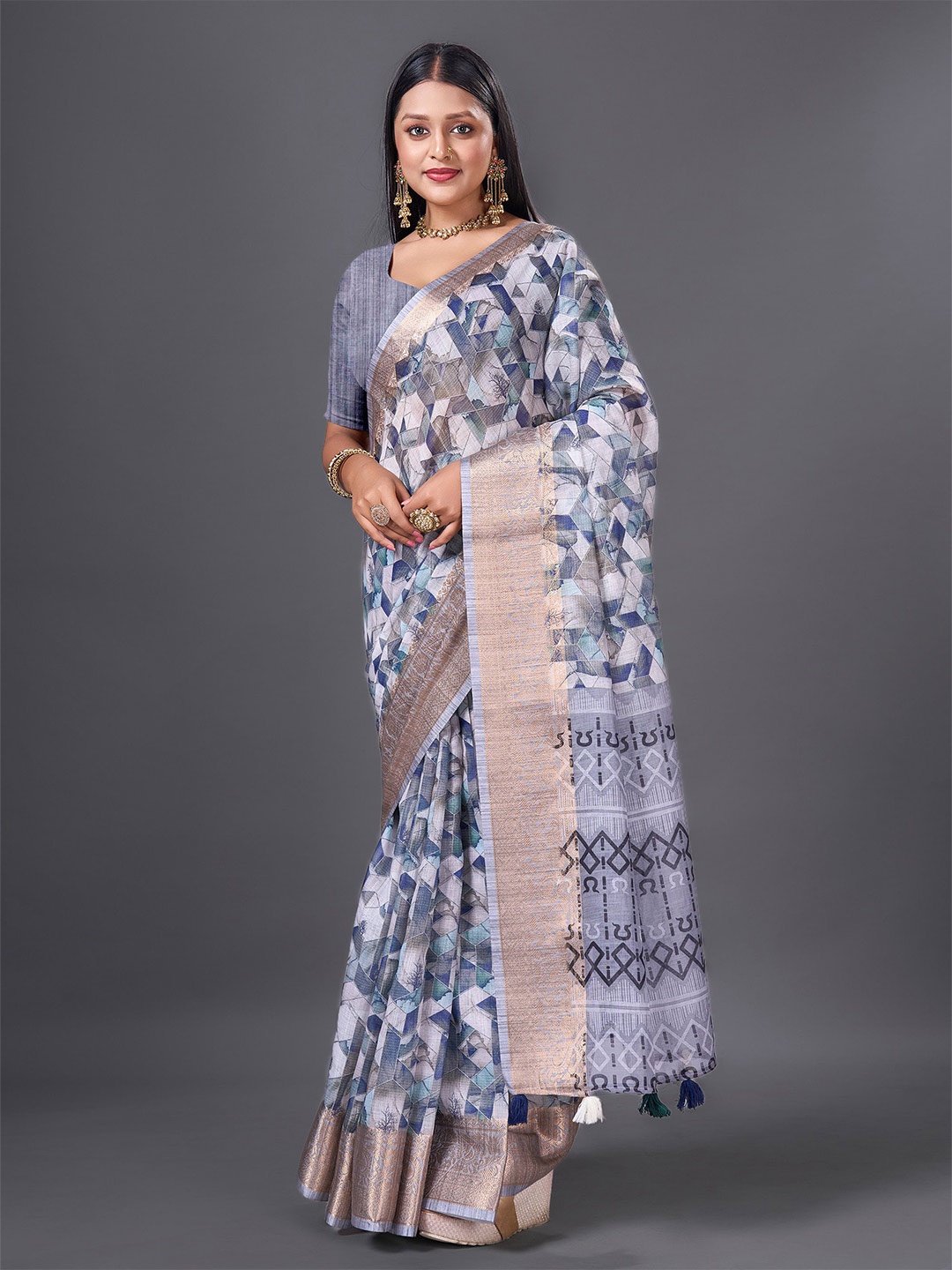 

HEER FASHION Abstract Printed Saree, Blue