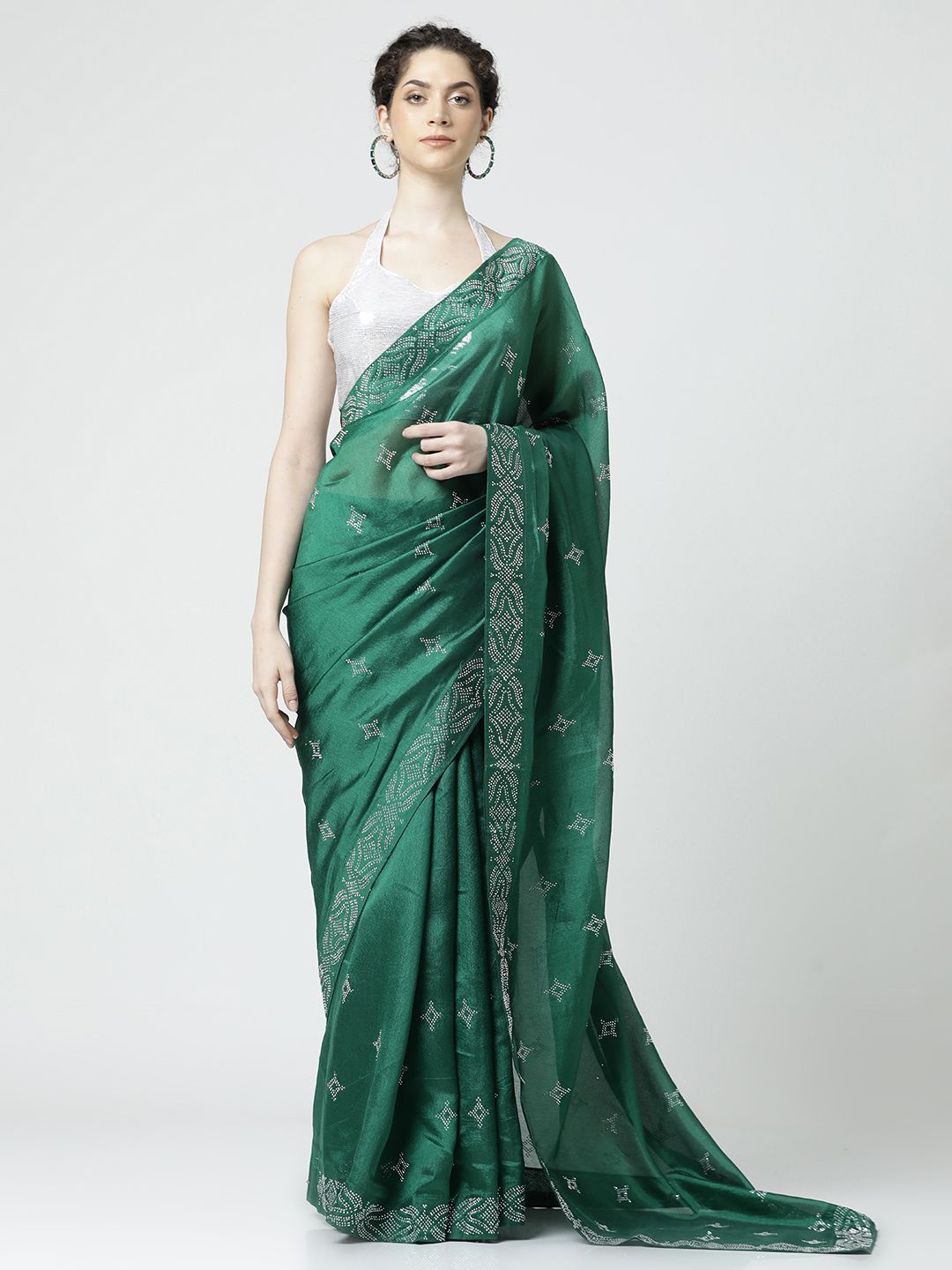 

Jaipur Kurti Embellished Beads and Stones Saree, Green