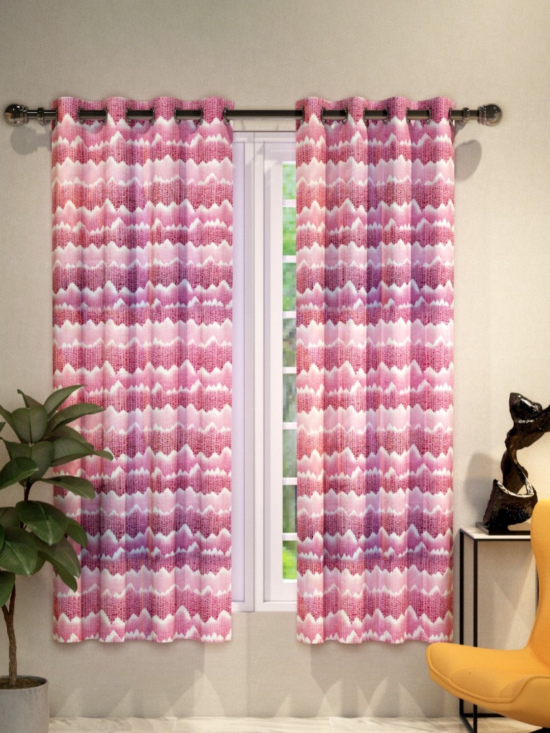 

Aura Pink & White 2 Pieces Abstract Window Curtains