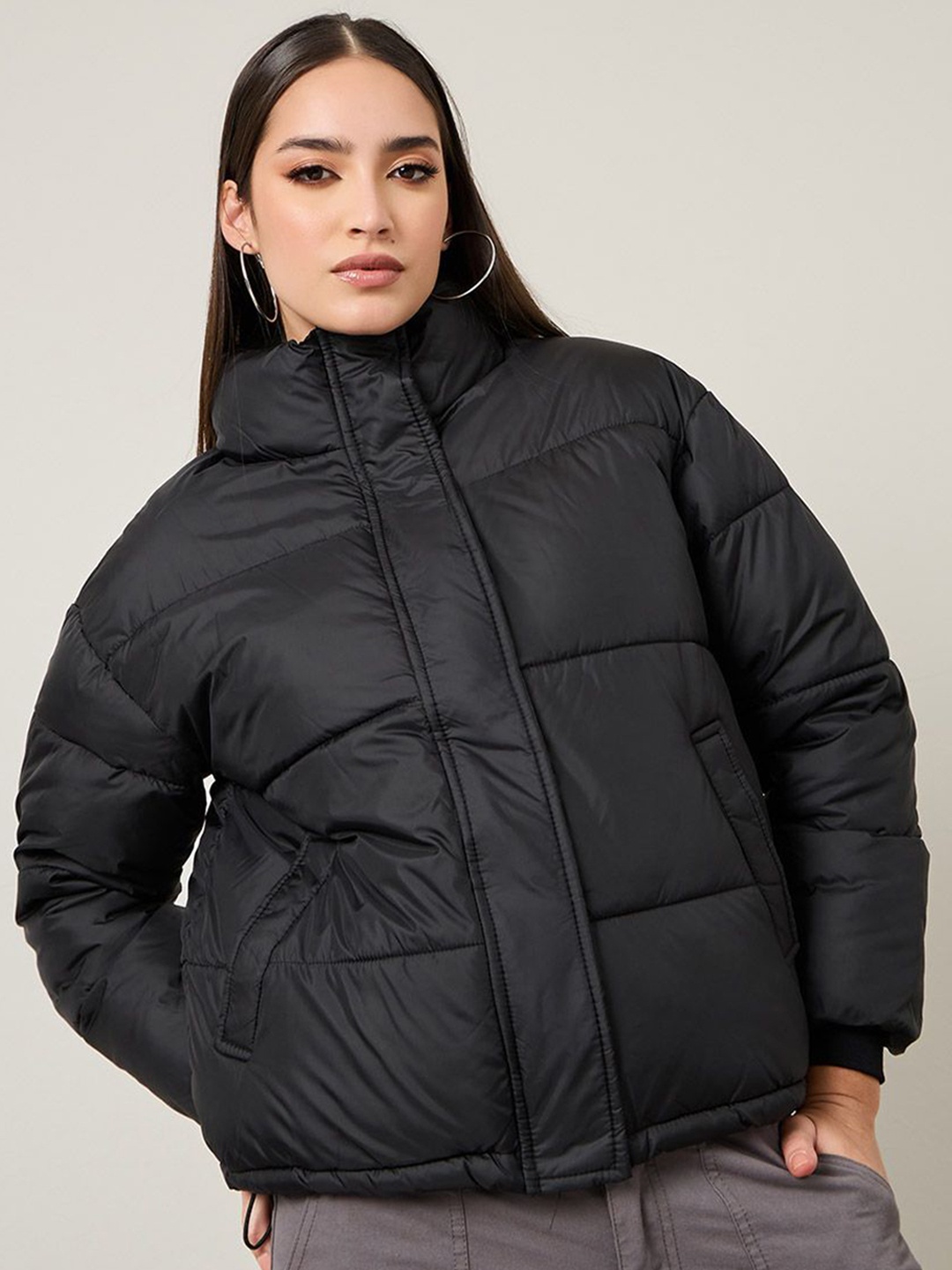 

Styli Women Regular Length Regular Fit Padded Jacket, Black