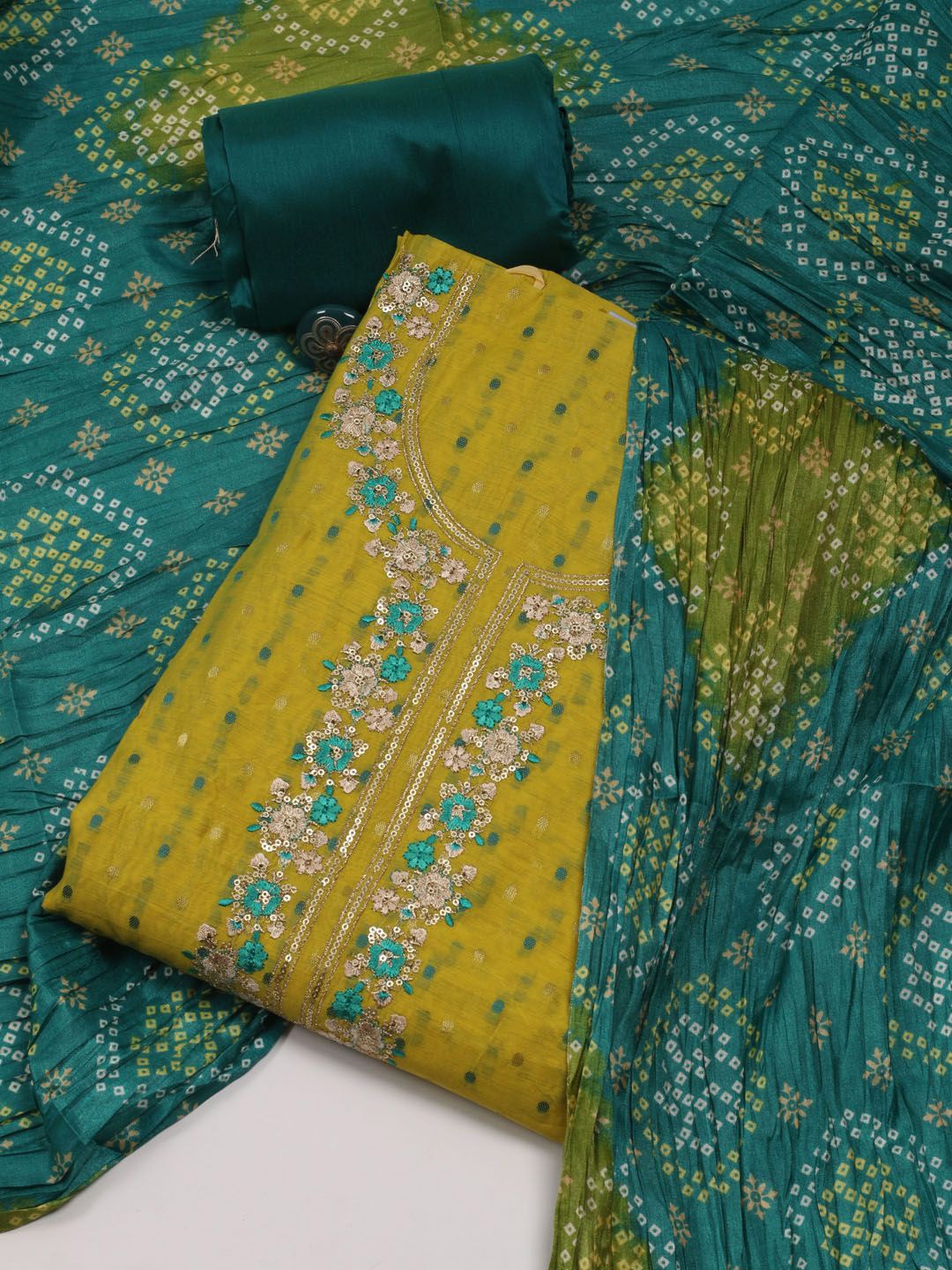 

Meena Bazaar Floral Woven Design Sequinned Unstitched Dress Material, Yellow