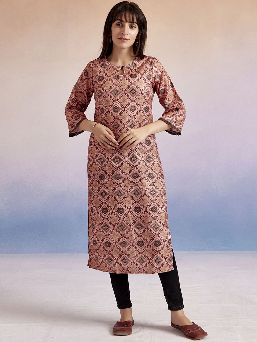 

Jaipur Kurti Moroccan Printed Straight Kurta, Peach
