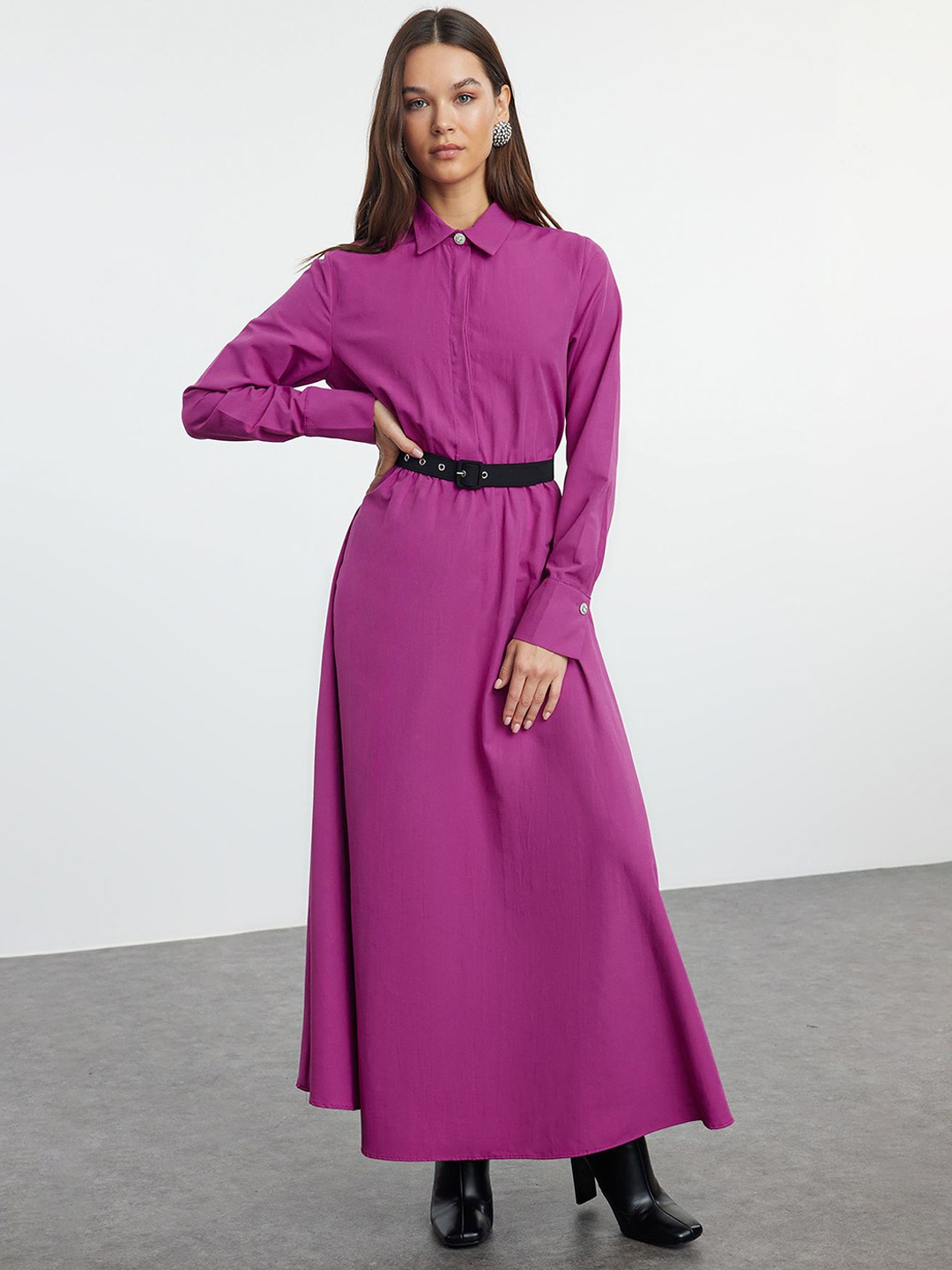 

Trendyol Solid Shirt Maxi Dress, Purple