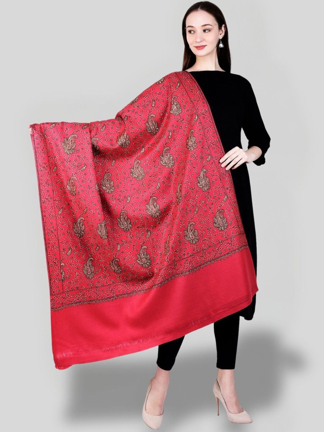 

SWI Stylish Floral Printed Woollen Shawl, Pink