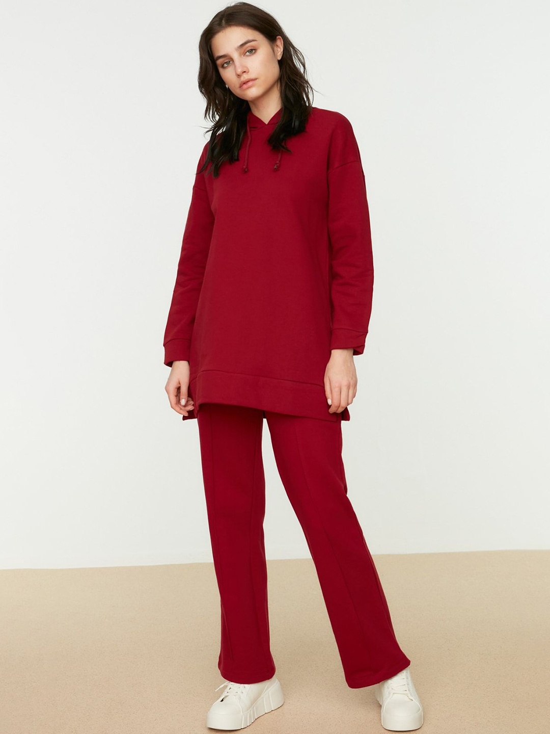 

Trendyol Pure Cotton Hooded Solid Tracksuits, Maroon
