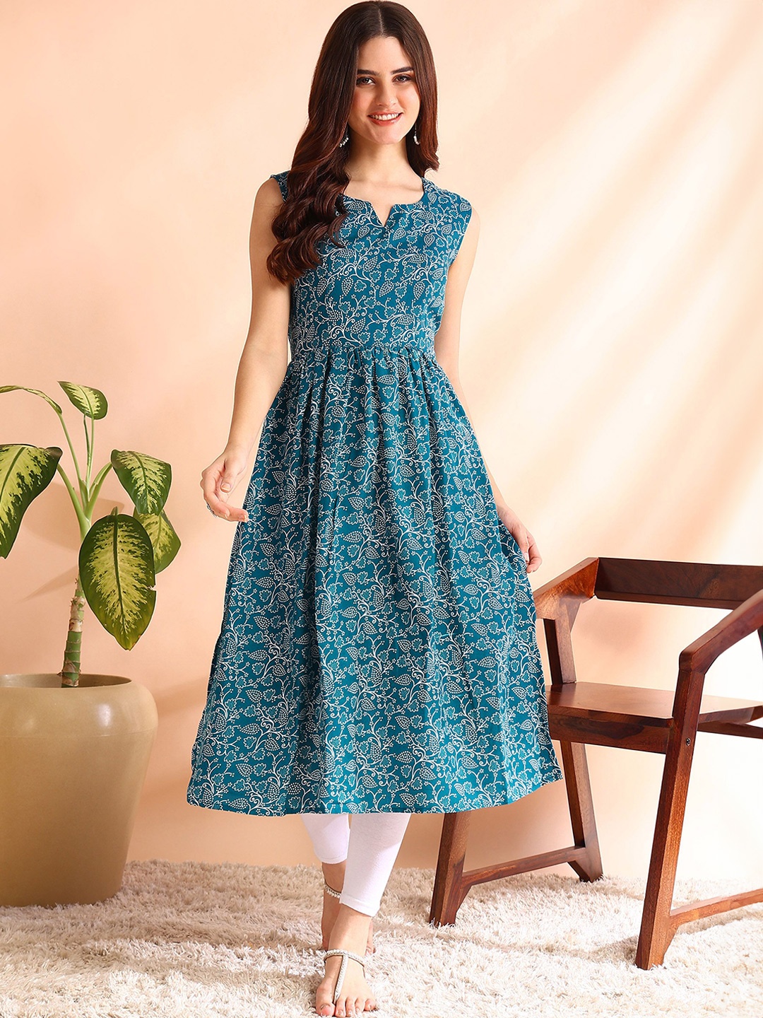 

DSK STUDIO Printed A-Line Kurta, Blue