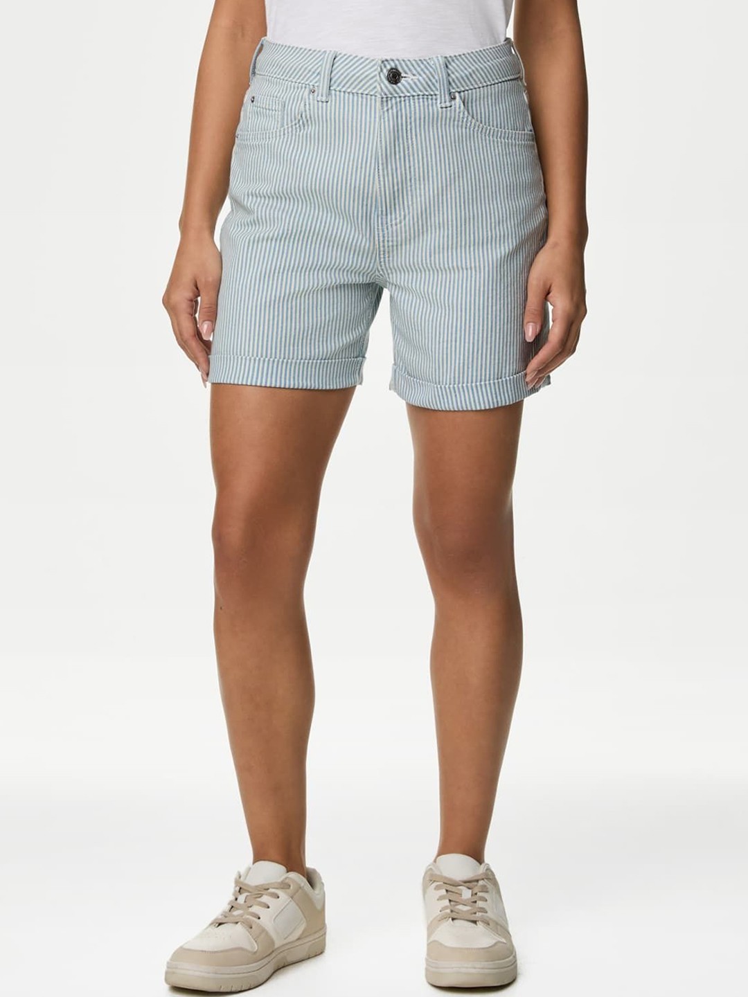

Marks & Spencer Women High-Rise Denim Shorts, Blue